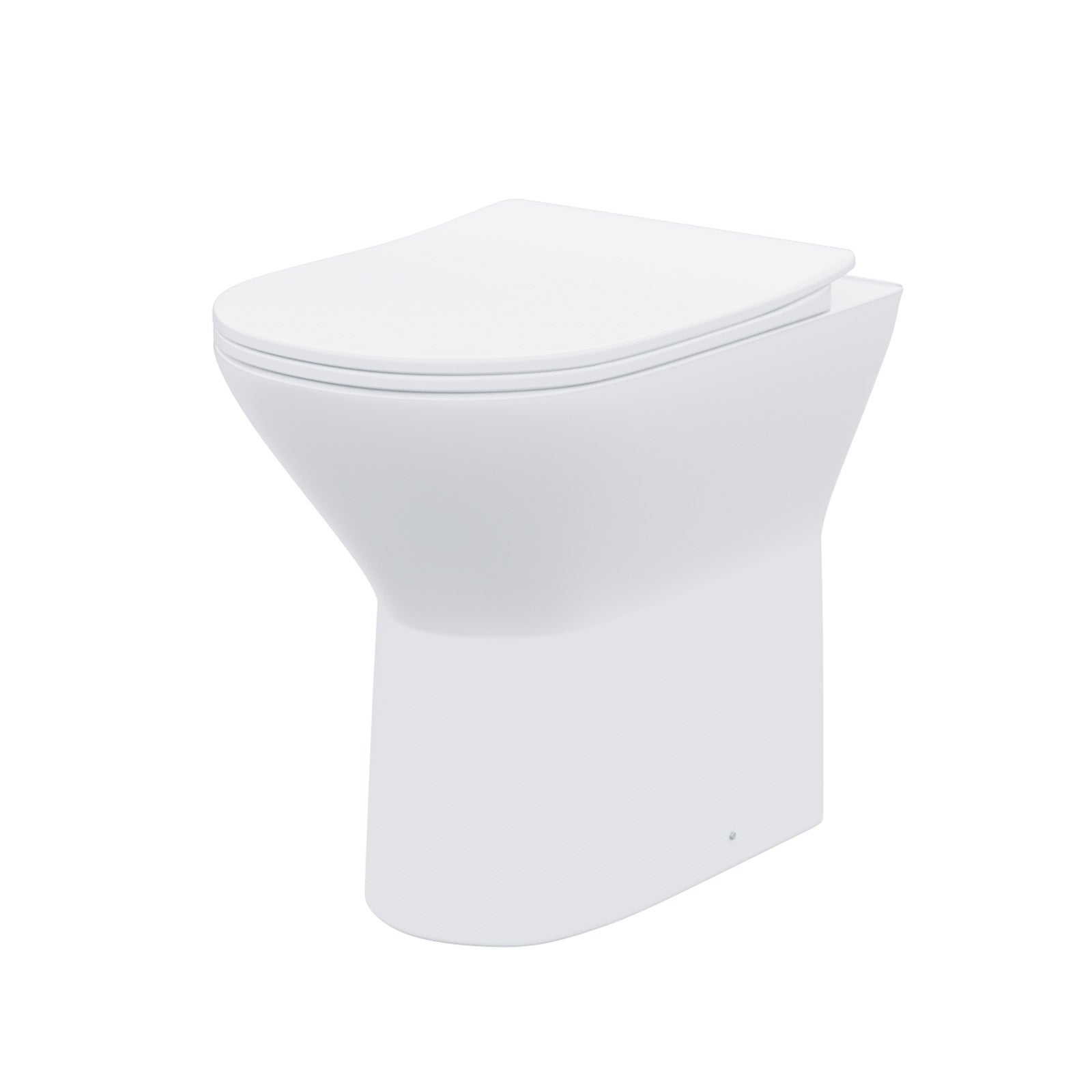 White Comfort Height Round Rimless Soft Close Back To Wall Toilet