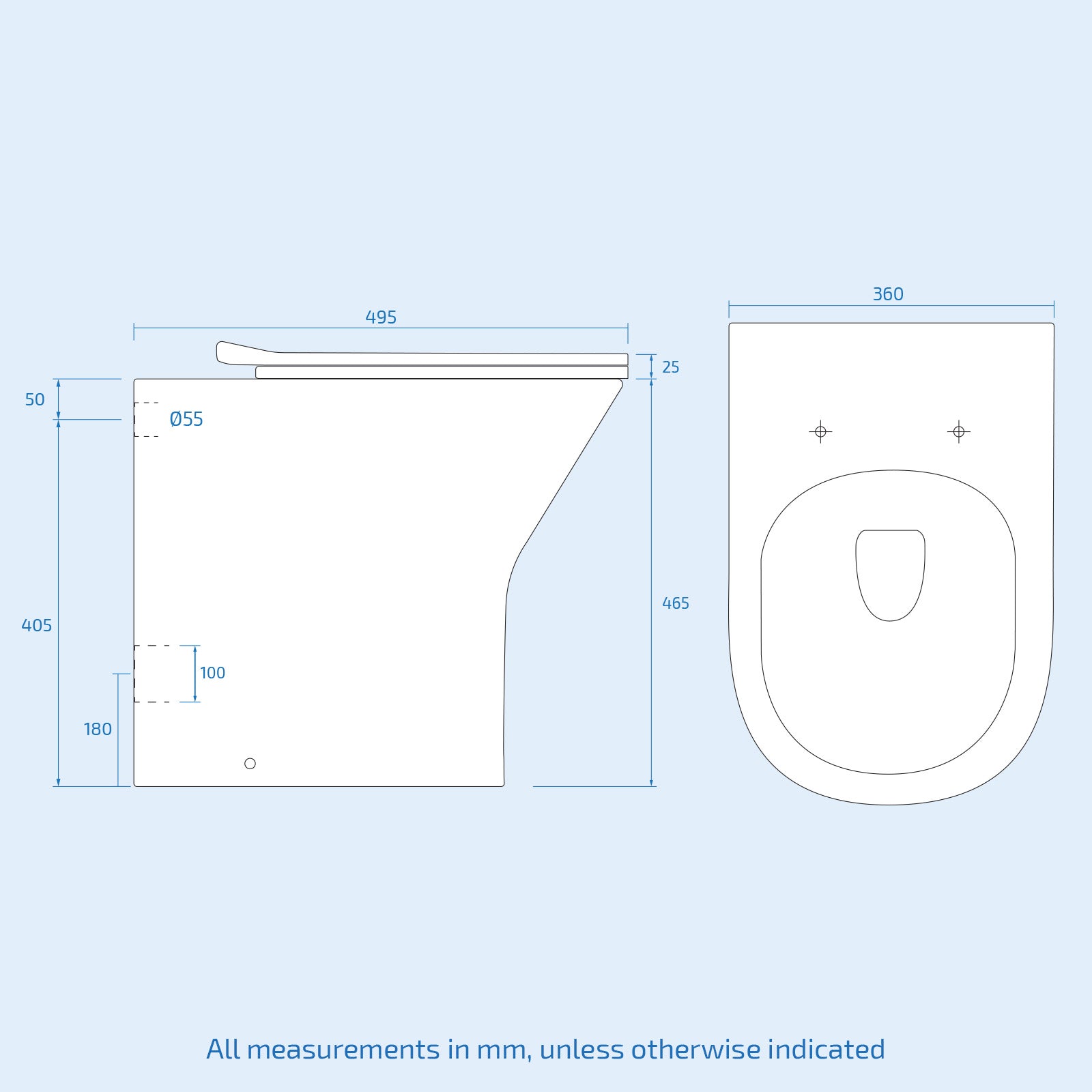 White Comfort Height Round Rimless Soft Close Back To Wall Toilet