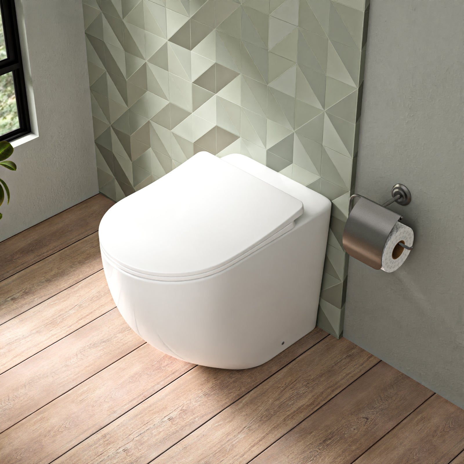 Comfort Height Round Rimless Back To Wall Toilet Soft Close