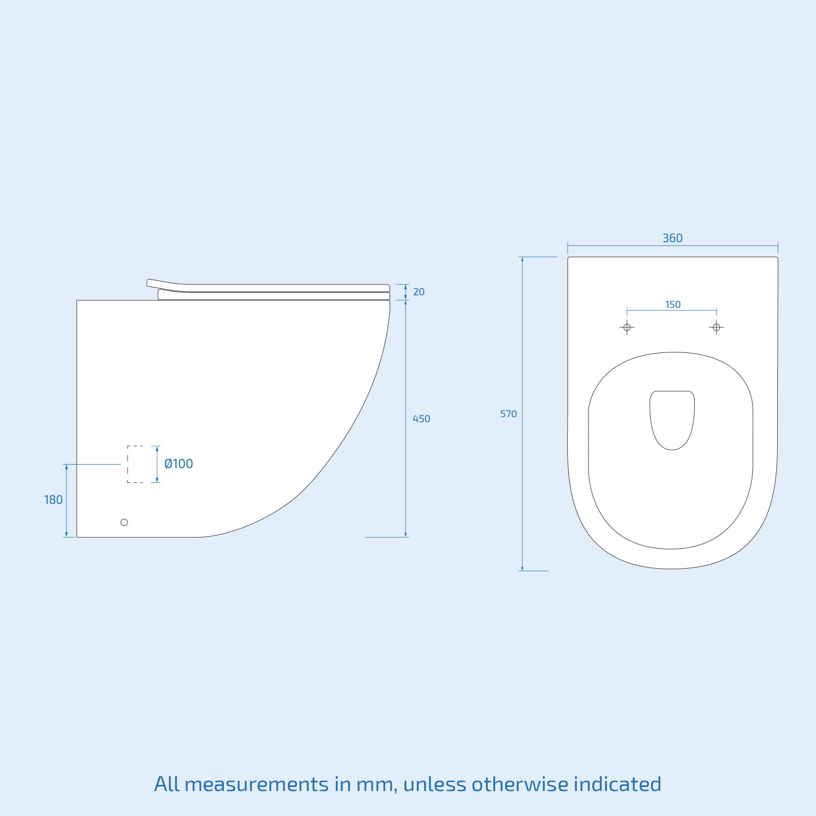 Comfort Height Round Rimless Back To Wall Toilet Soft Close