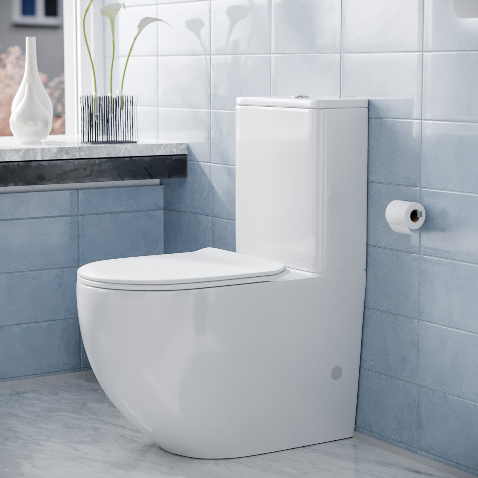 Round Close Coupled Toilet Pan and Seat with Cistern
