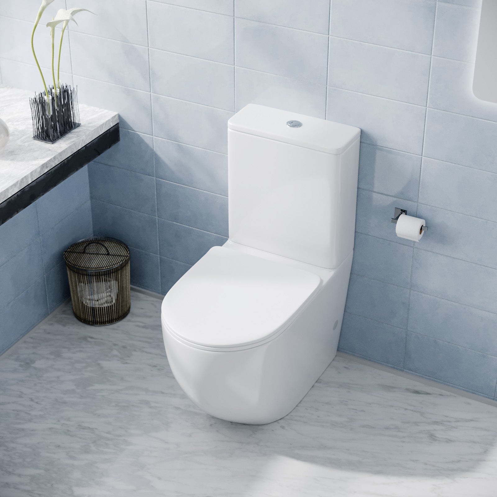 Round Close Coupled Toilet Pan and Seat with Cistern