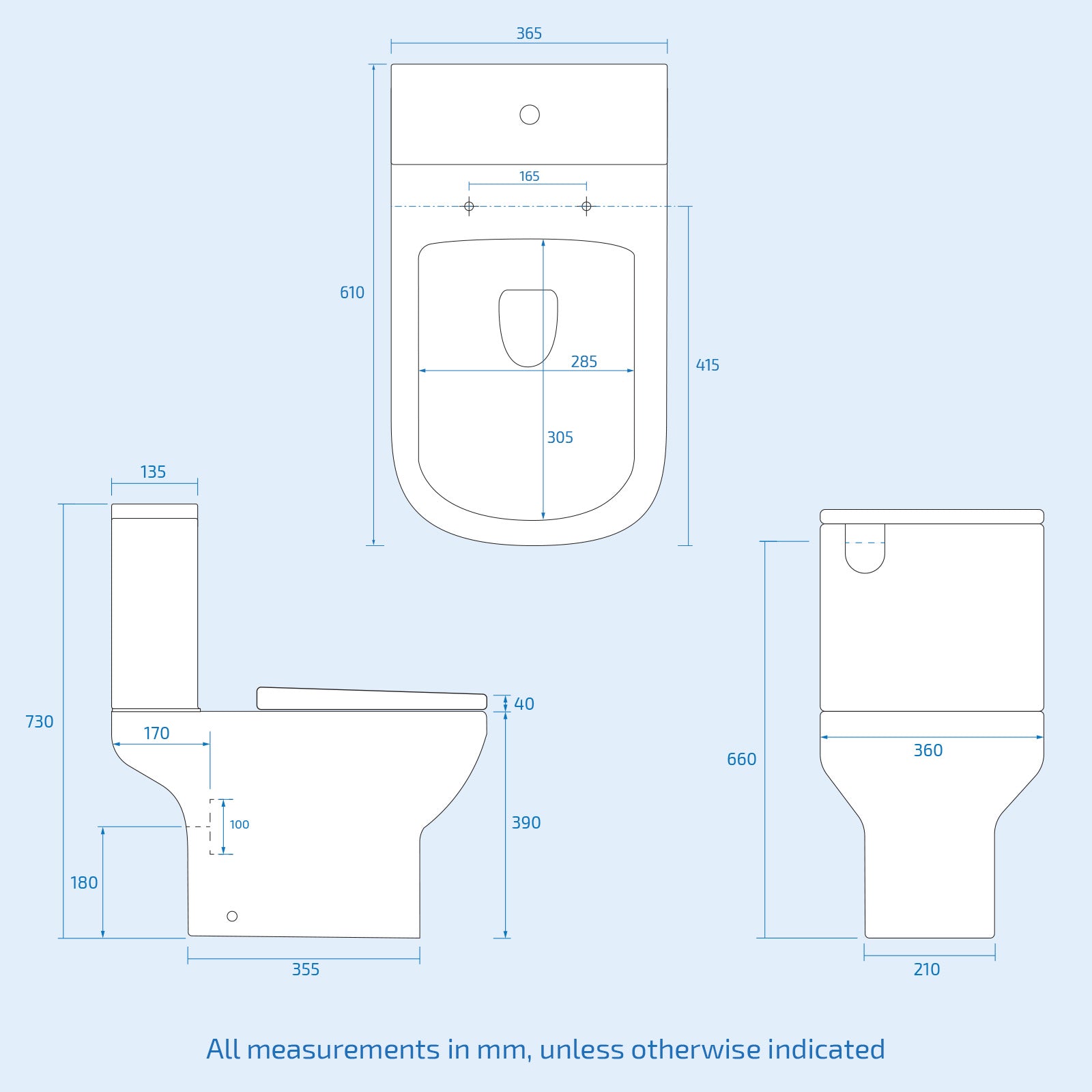 Rimless Close Coupled Toilet With Seat & Cistern