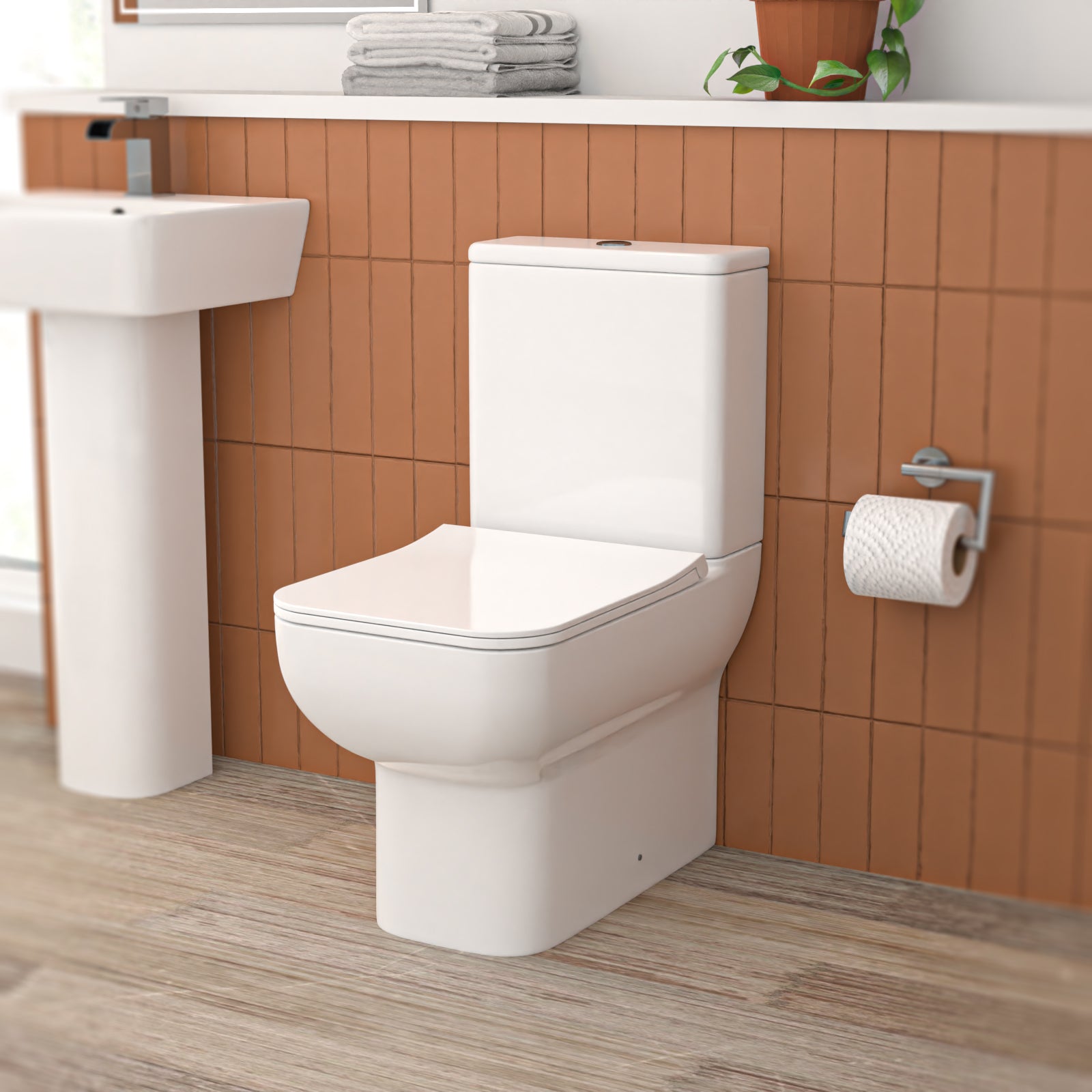 Square Rimless Close Coupled Toilet With Seat & Cistern