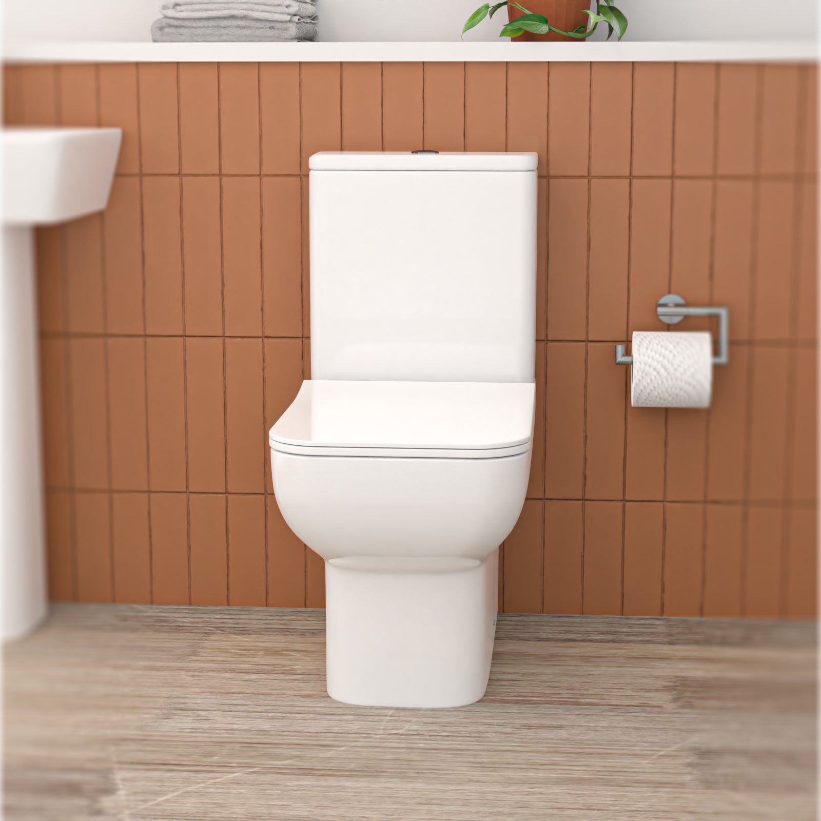Square Rimless Close Coupled Toilet With Seat & Cistern