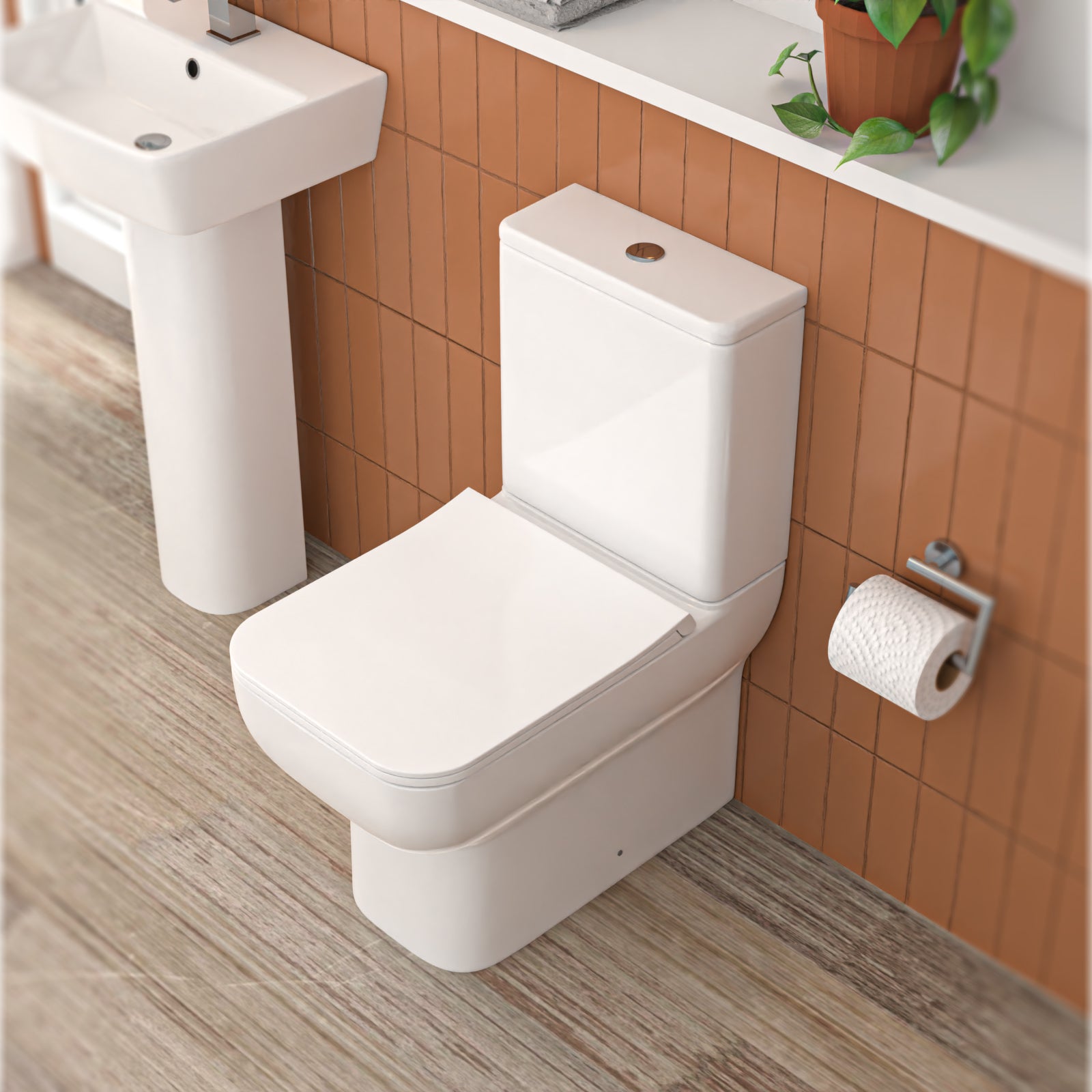 Square Rimless Close Coupled Toilet With Seat & Cistern