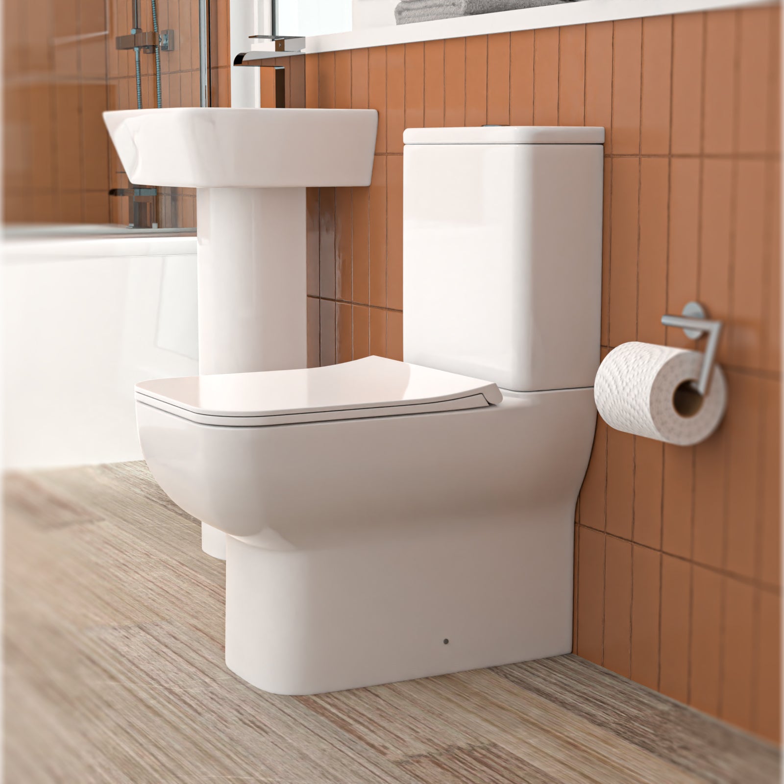 Square Rimless Close Coupled Toilet With Seat & Cistern