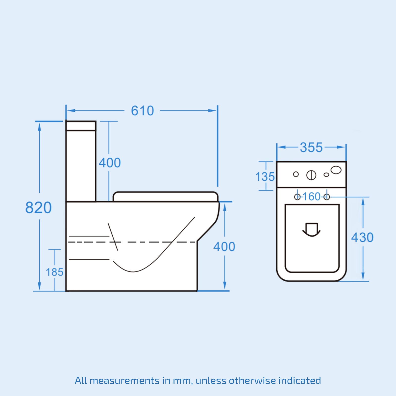 Square Rimless Close Coupled Toilet With Seat & Cistern