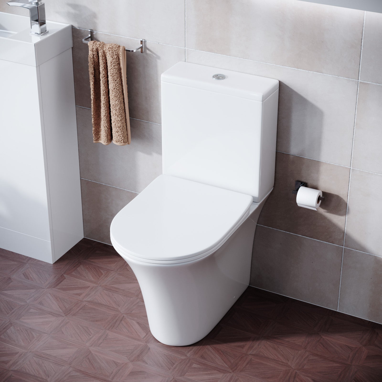 White Rimless Soft Close Round Close Coupled Toilet