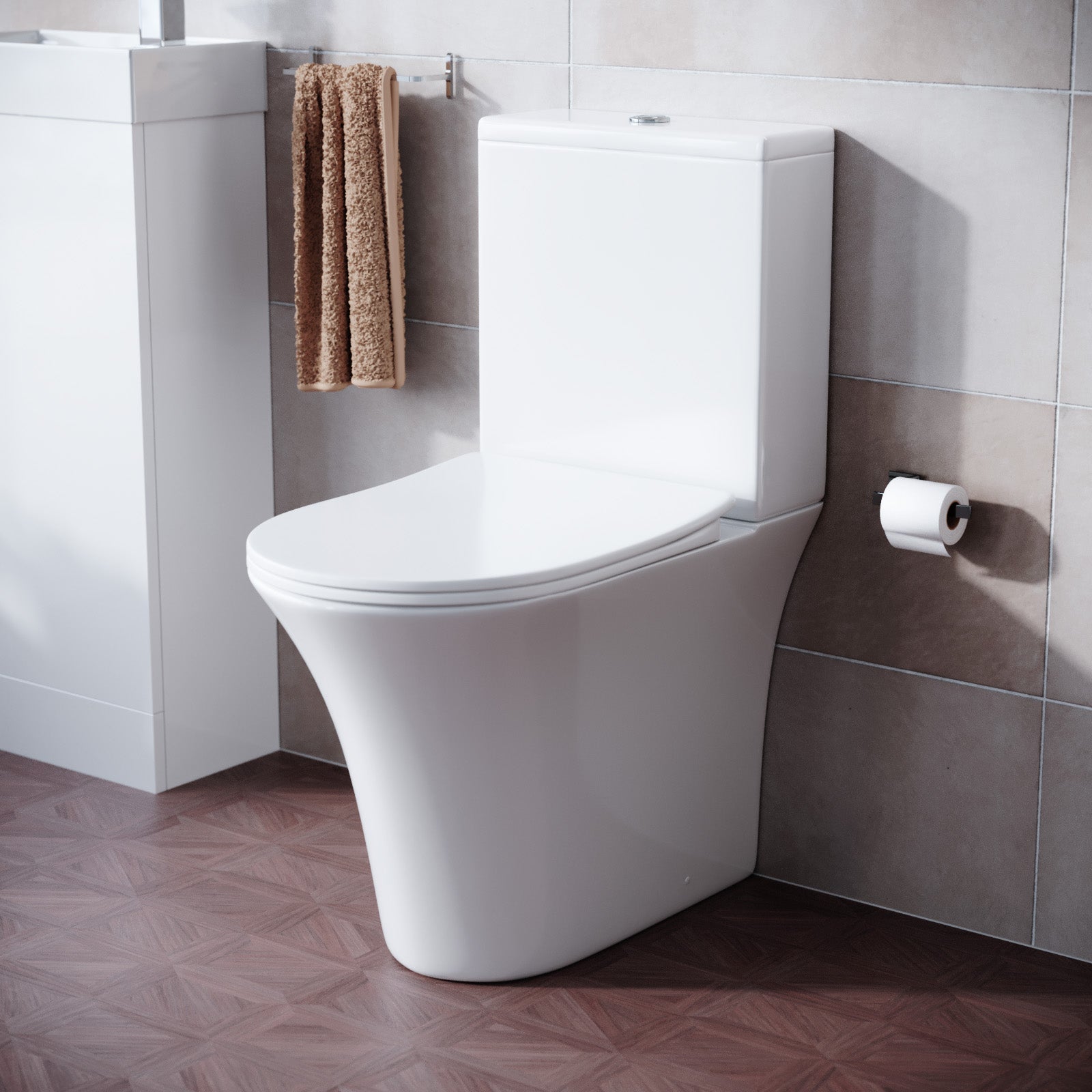 White Rimless Soft Close Round Close Coupled Toilet