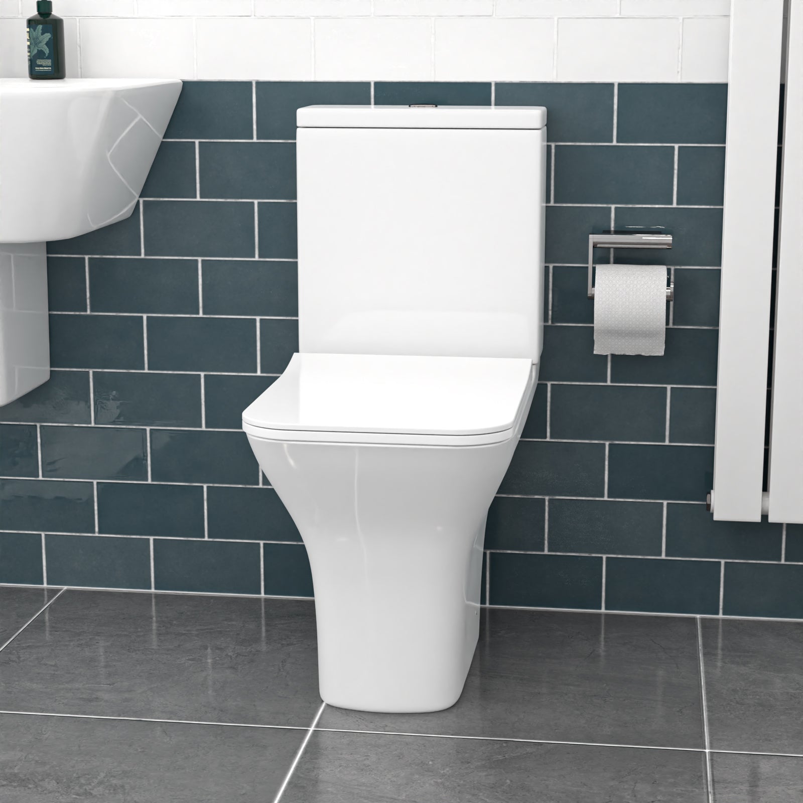 White Close Coupled Rimless Square Toilet Soft Close Seat