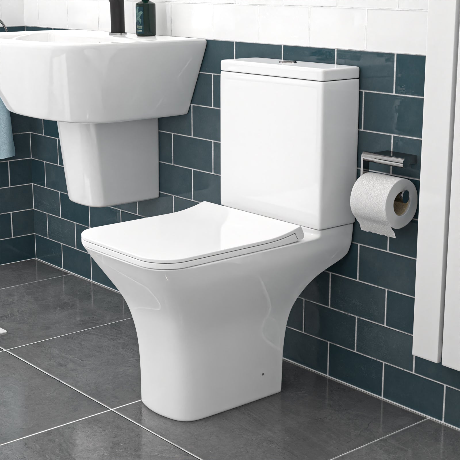 White Close Coupled Rimless Square Toilet Soft Close Seat