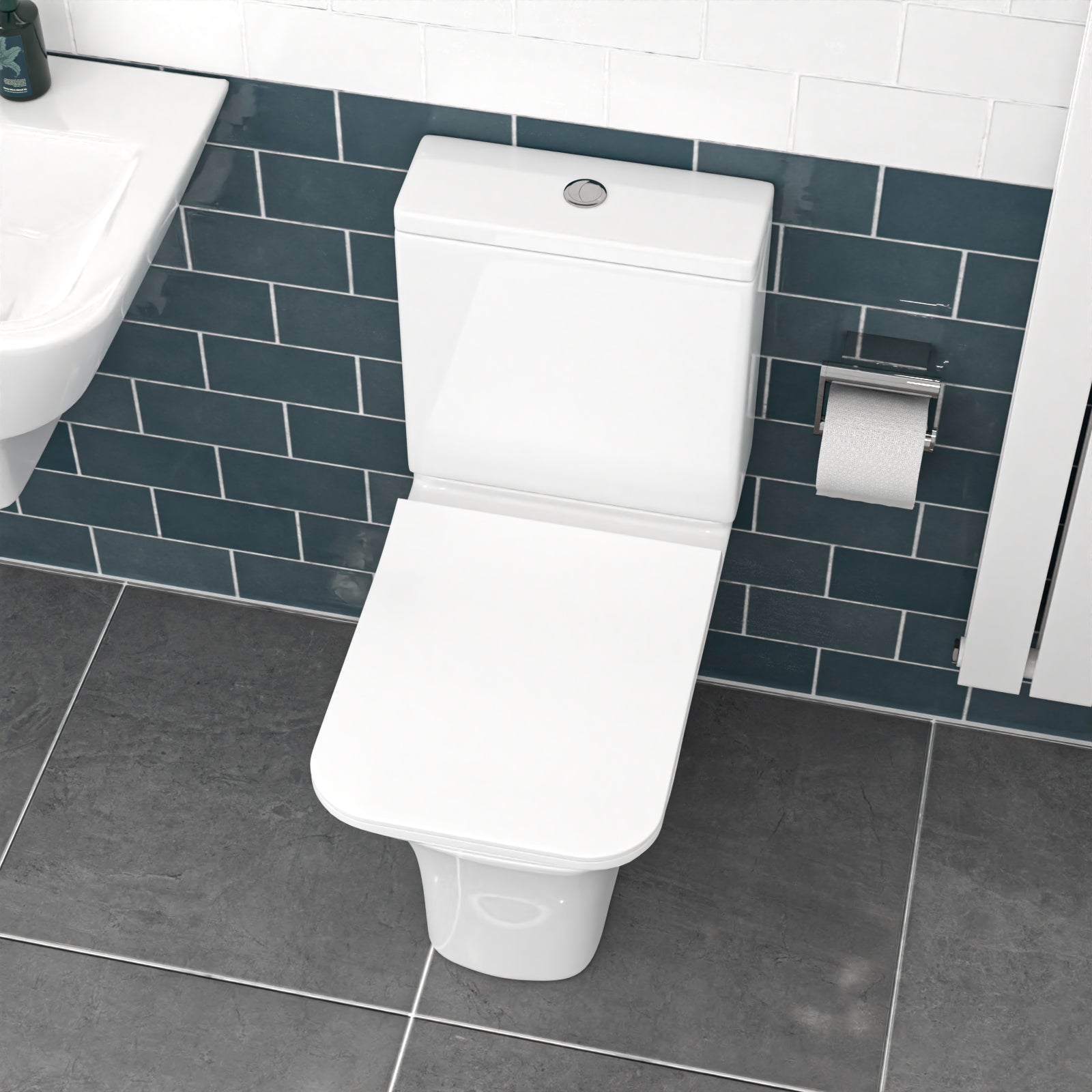 White Close Coupled Rimless Square Toilet Soft Close Seat
