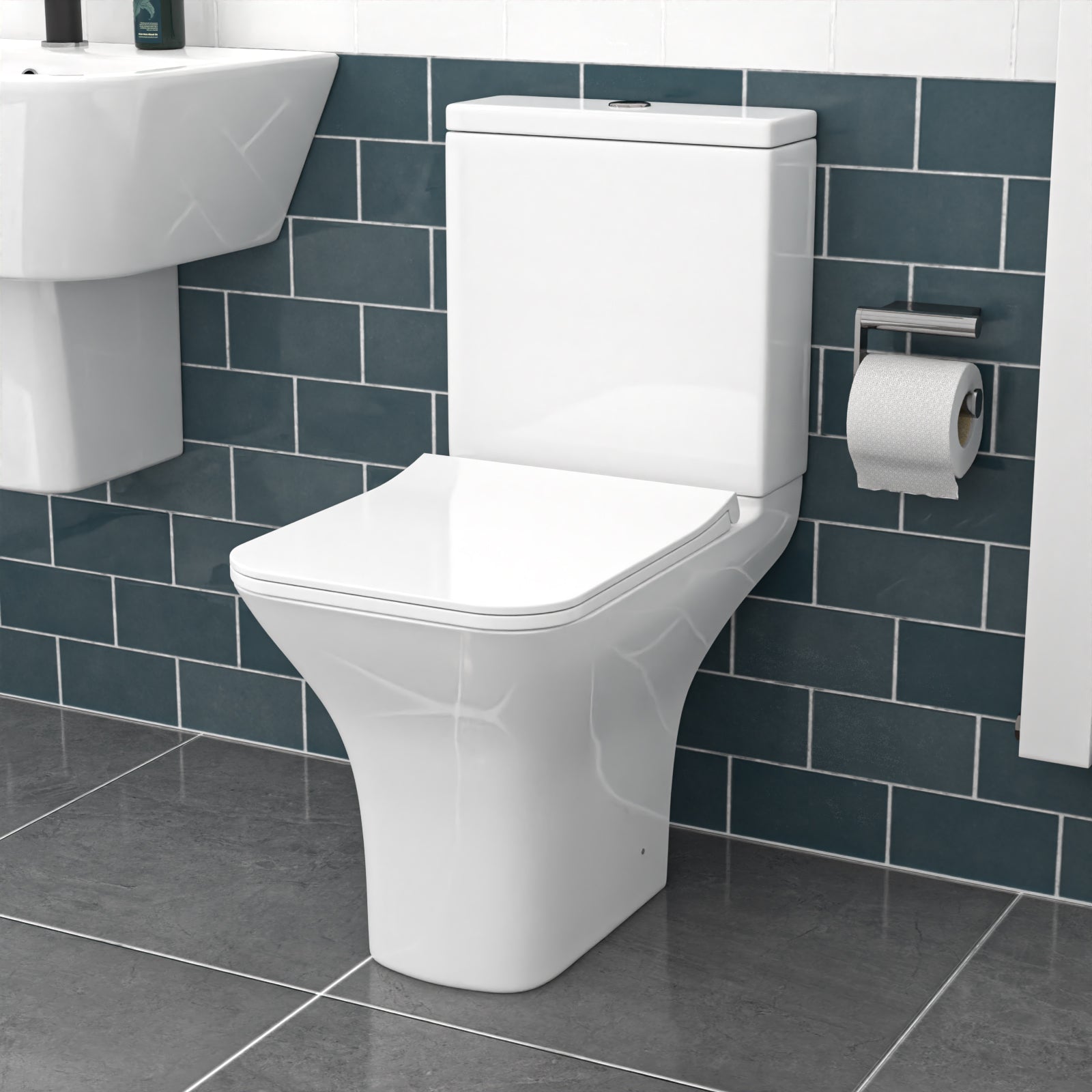 White Close Coupled Rimless Square Toilet Soft Close Seat