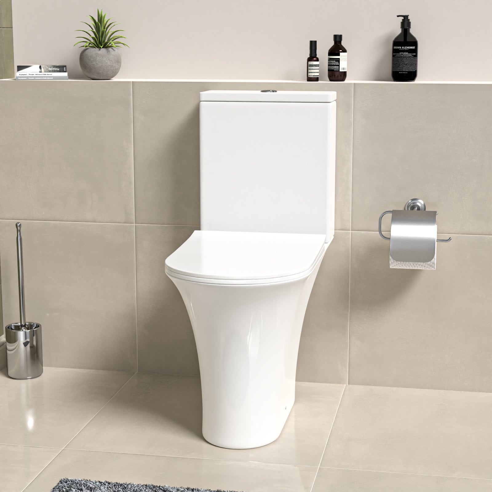 White Close Coupled Rimless Round Toilet Soft Close Seat