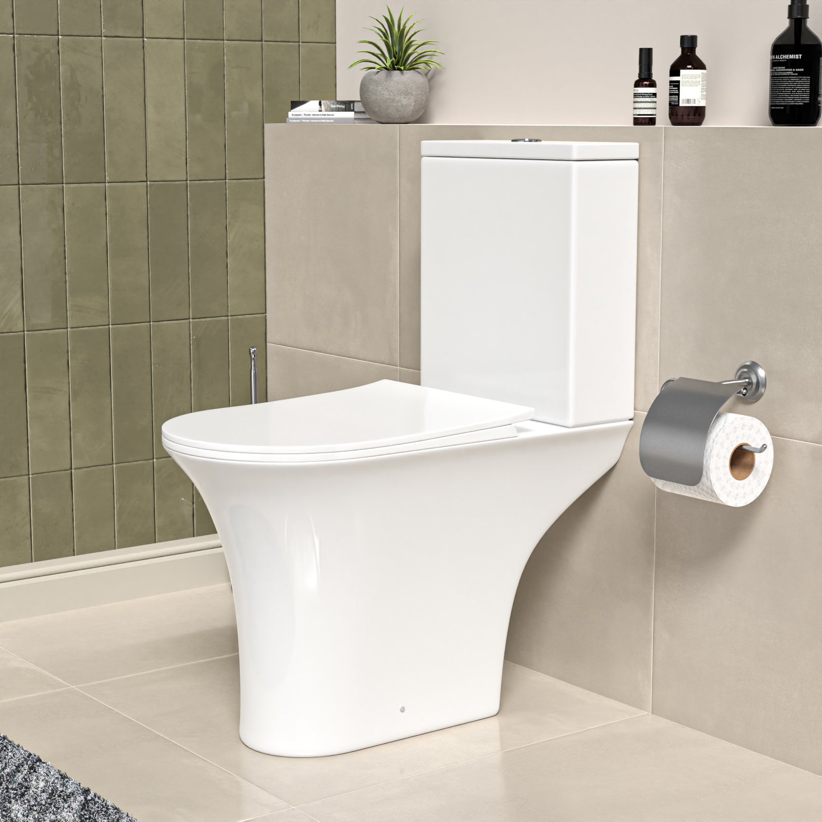 White Close Coupled Rimless Round Toilet Soft Close Seat