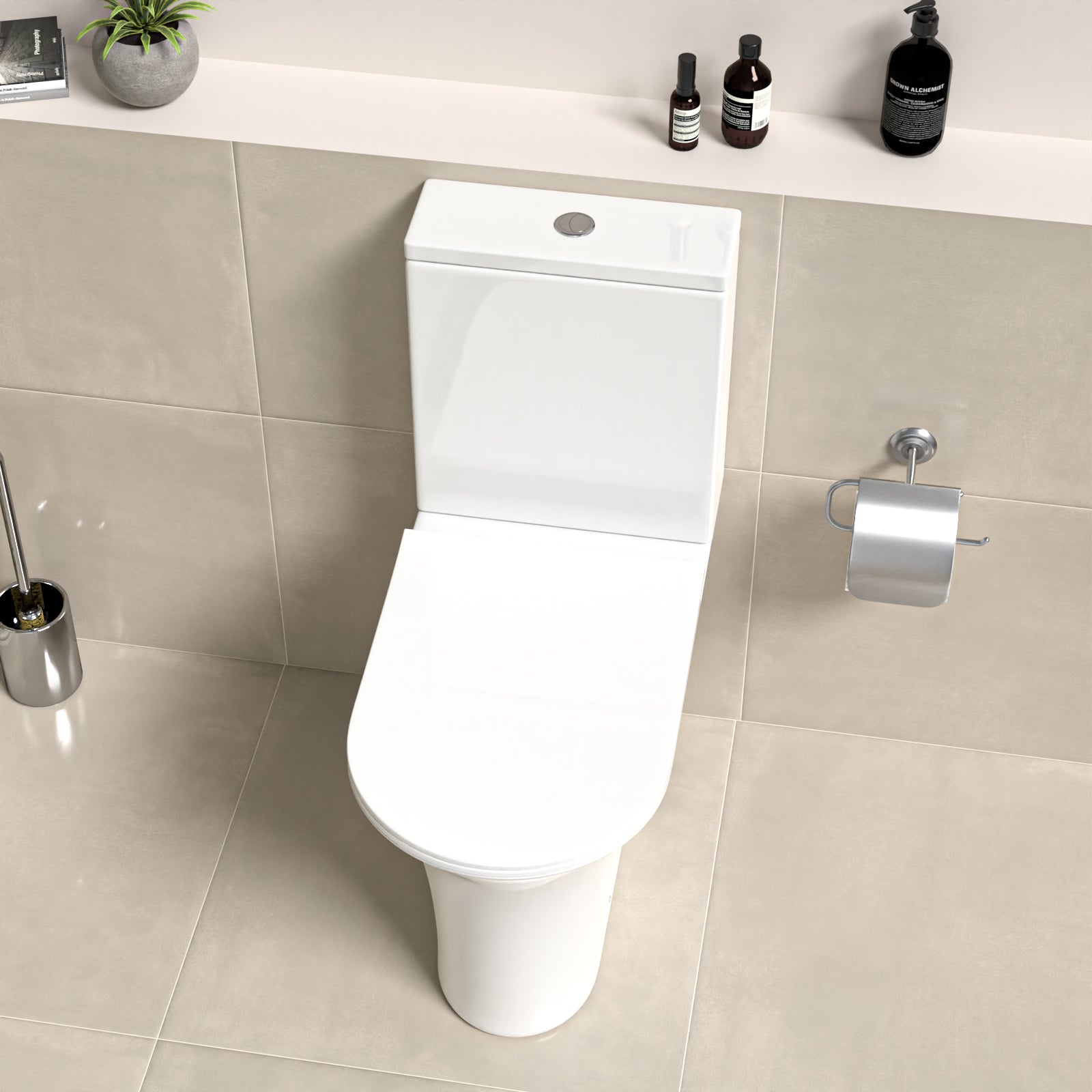White Close Coupled Rimless Round Toilet Soft Close Seat
