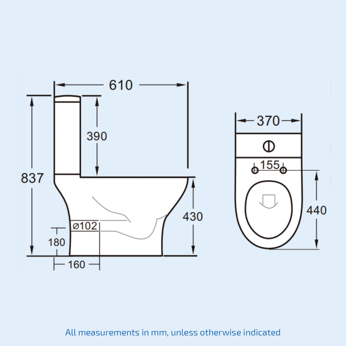 White Close Coupled Rimless Round Toilet Soft Close Seat