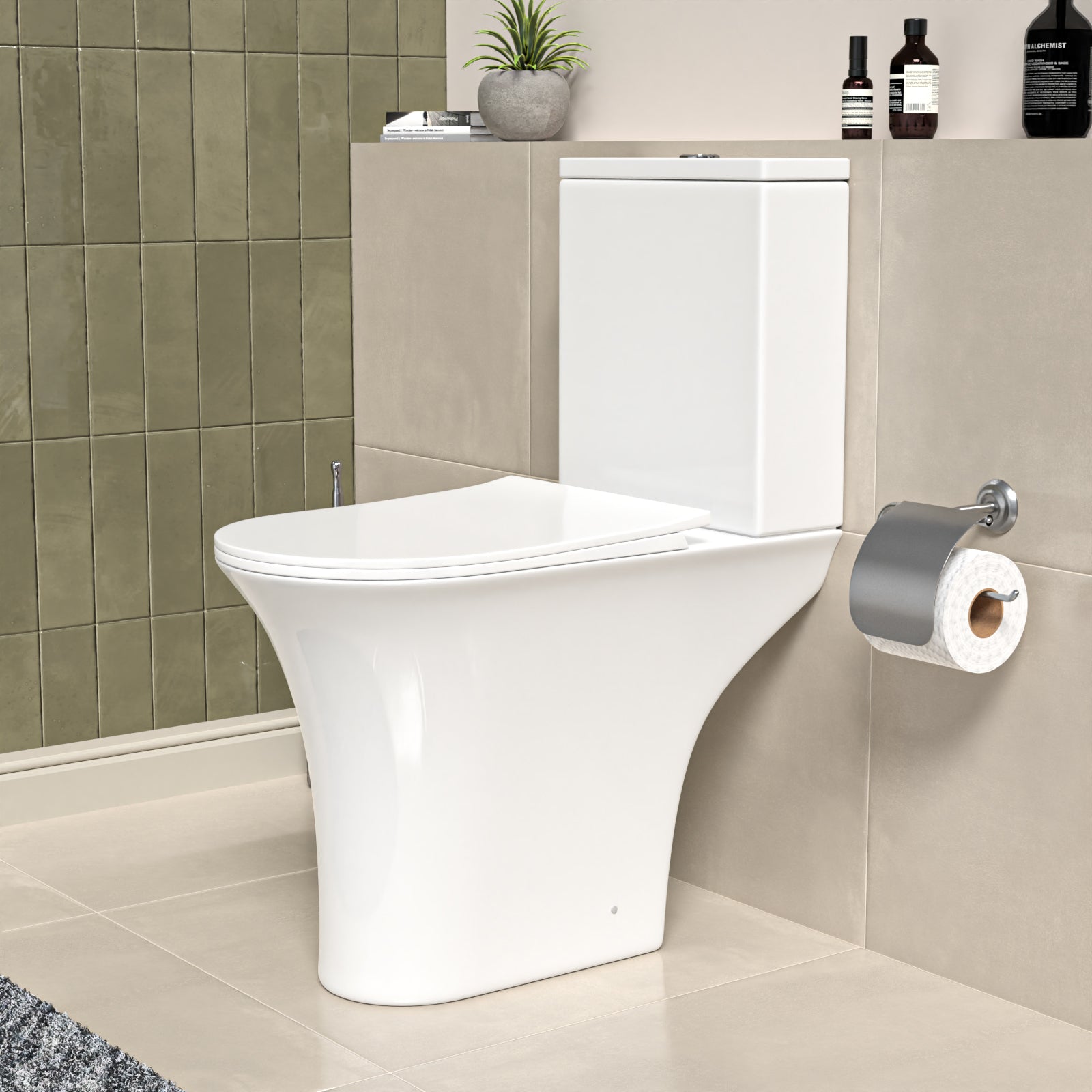 Nes Home Modern Rimless Comfort Height Close Coupled Toilet Pan Seat