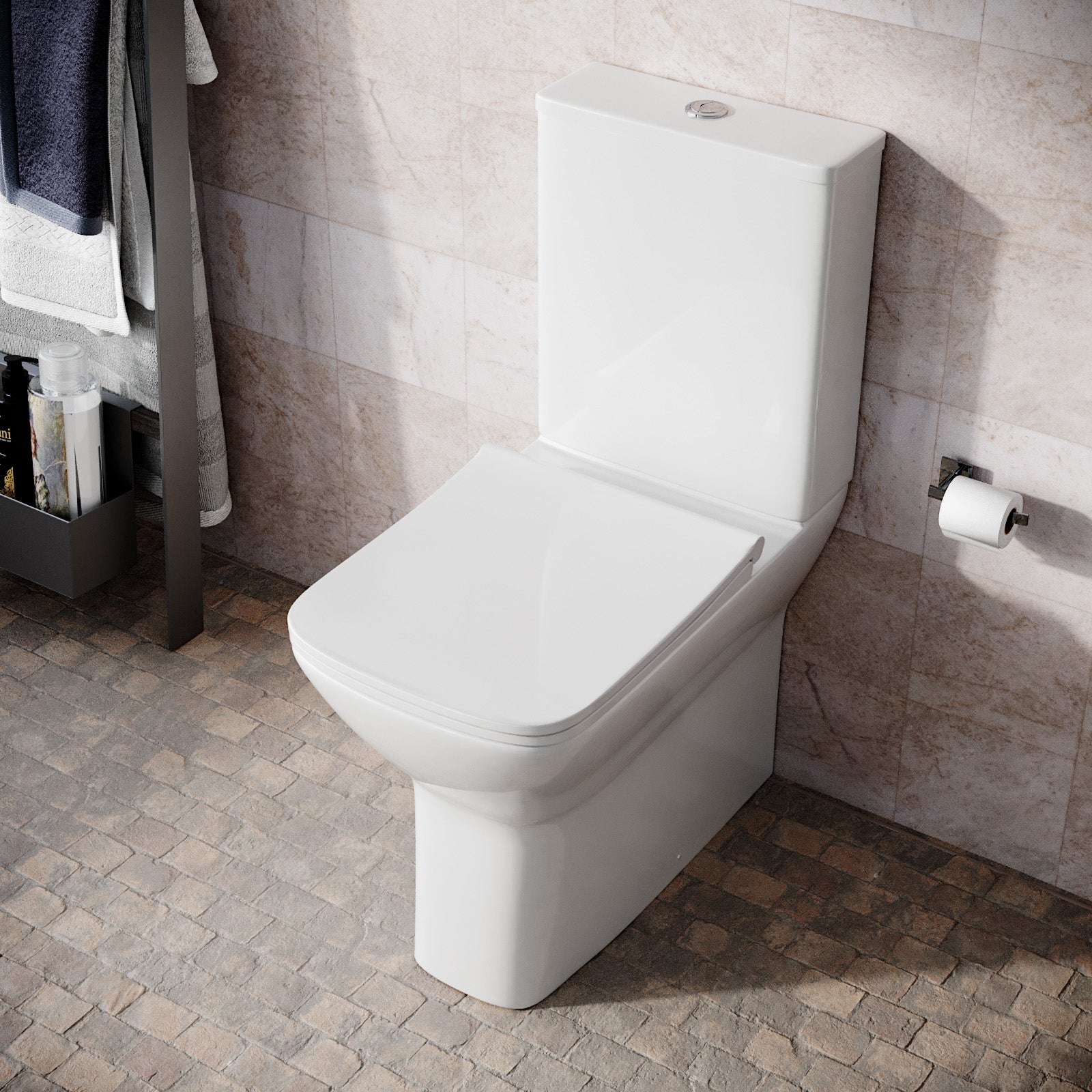 White Comfort Height Soft Close Rimless Close Coupled Toilet