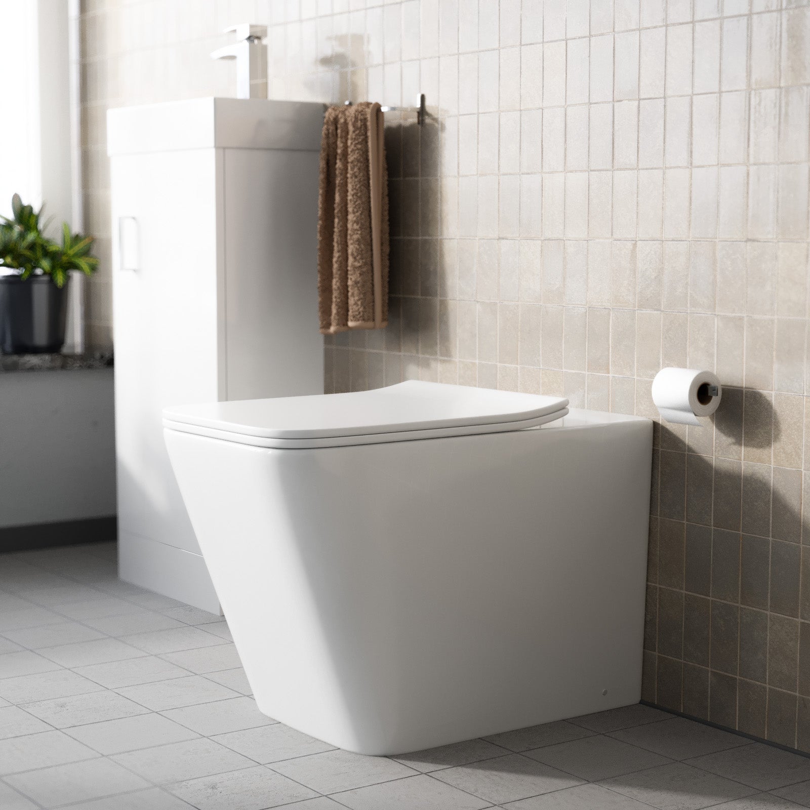 Square Rimless White Back To Wall WC Toilet Pan with Soft Close Seat