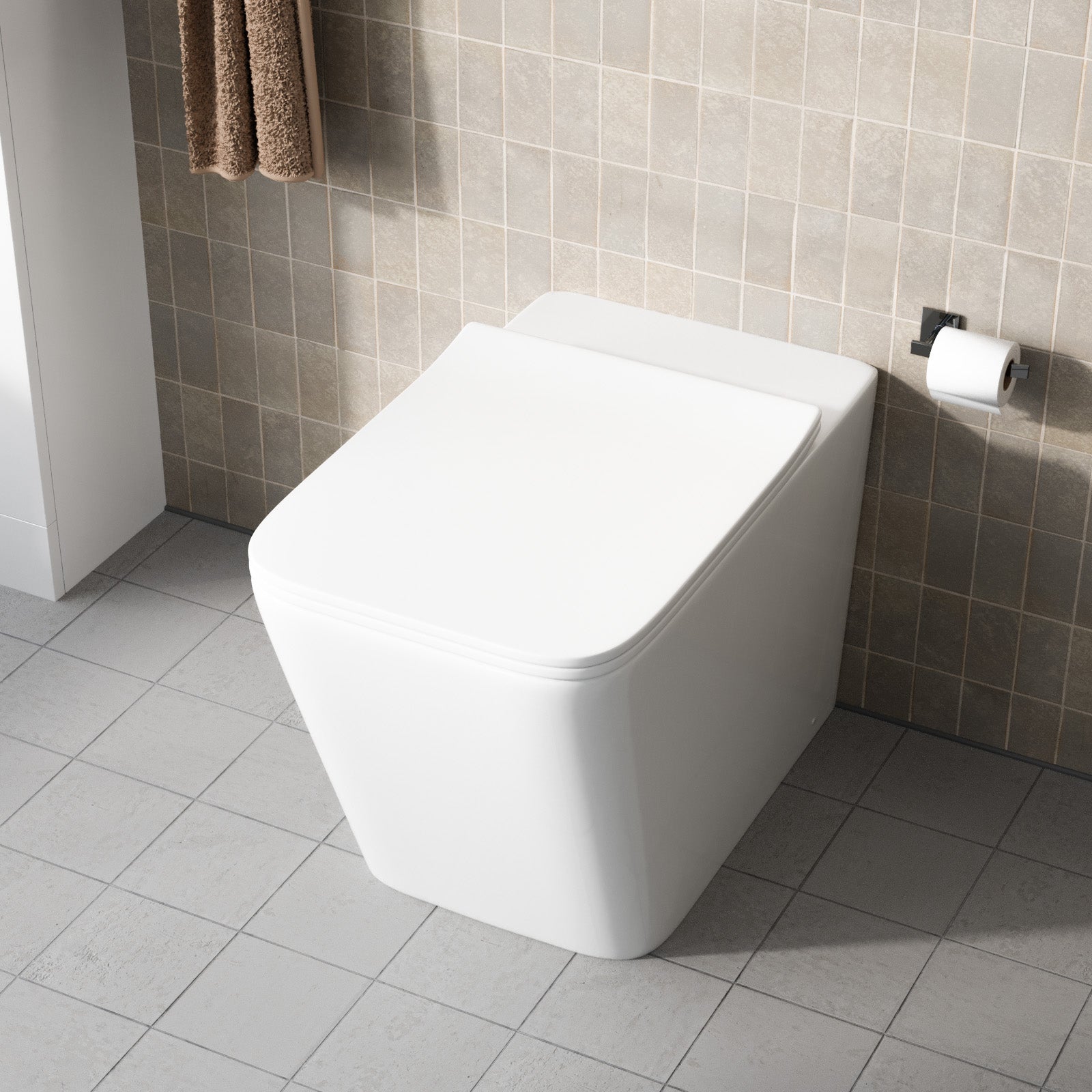 Square Rimless White Back To Wall WC Toilet Pan with Soft Close Seat