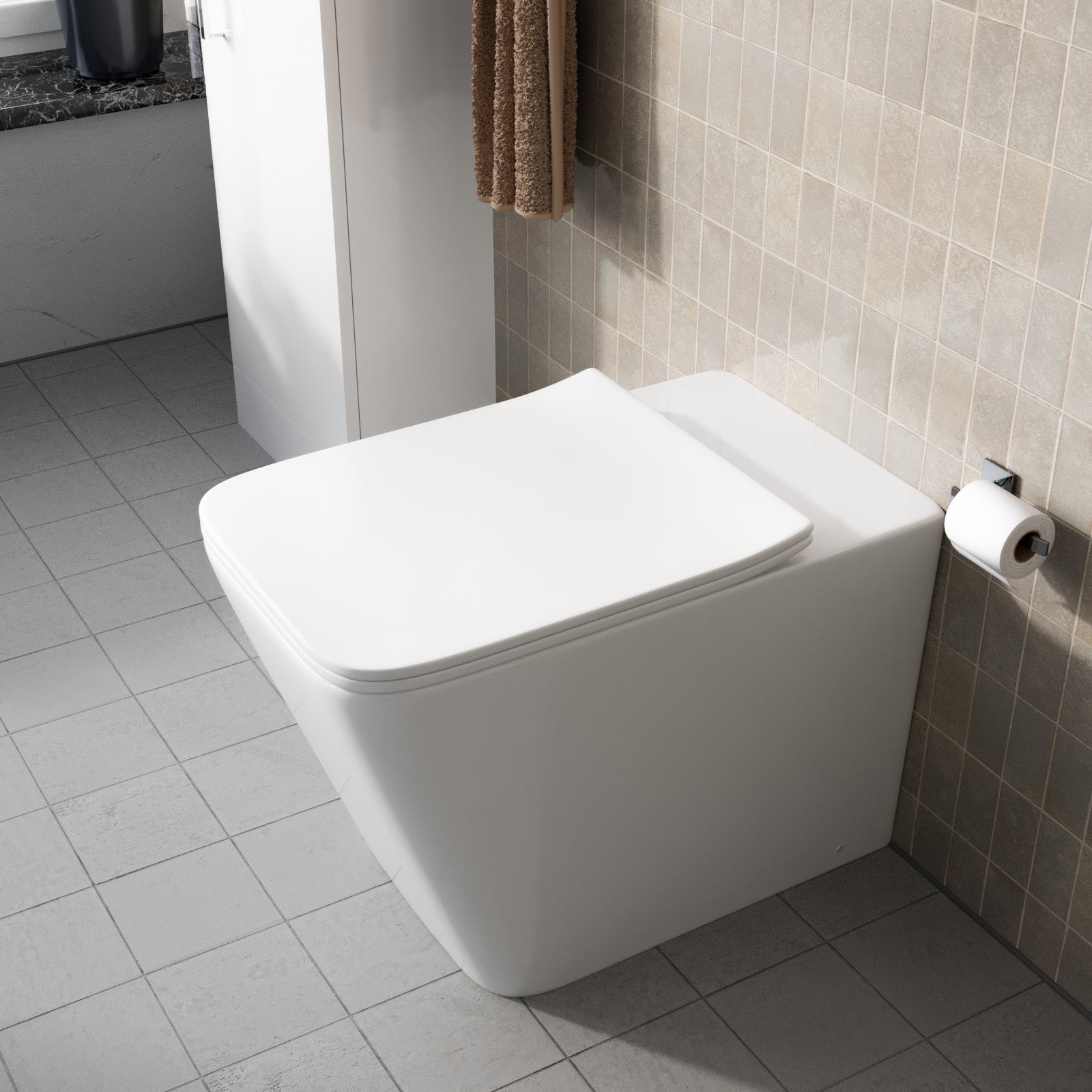 Square Rimless White Back To Wall WC Toilet Pan with Soft Close Seat