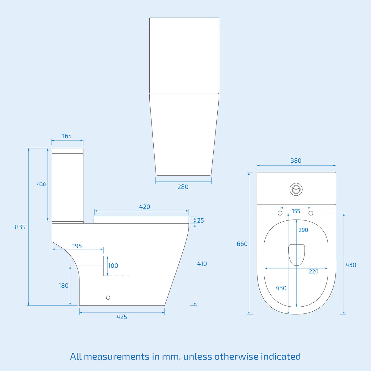 Modern Rimless Round Close Coupled Toilet With Seat & Cistern