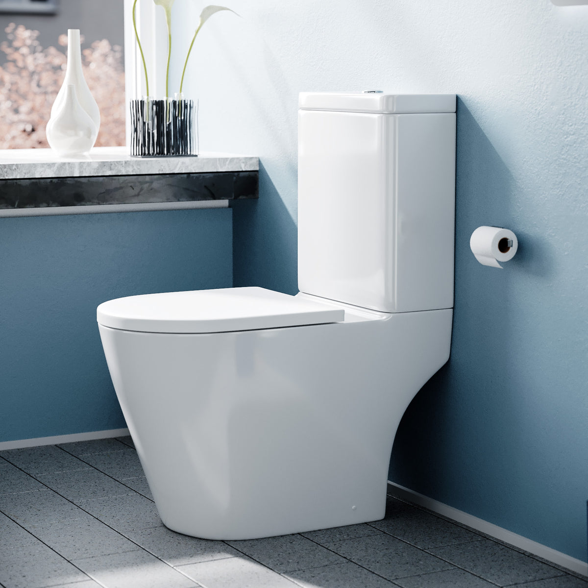 Modern Rimless Round Close Coupled Toilet With Seat & Cistern