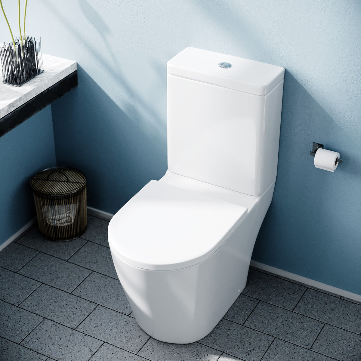 Modern Rimless Round Close Coupled Toilet With Seat & Cistern