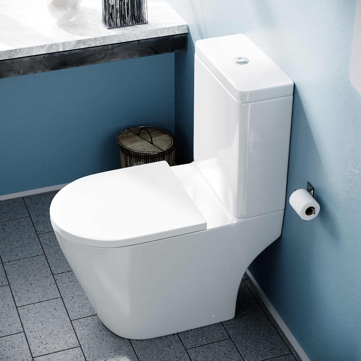 Modern Rimless Round Close Coupled Toilet With Seat & Cistern