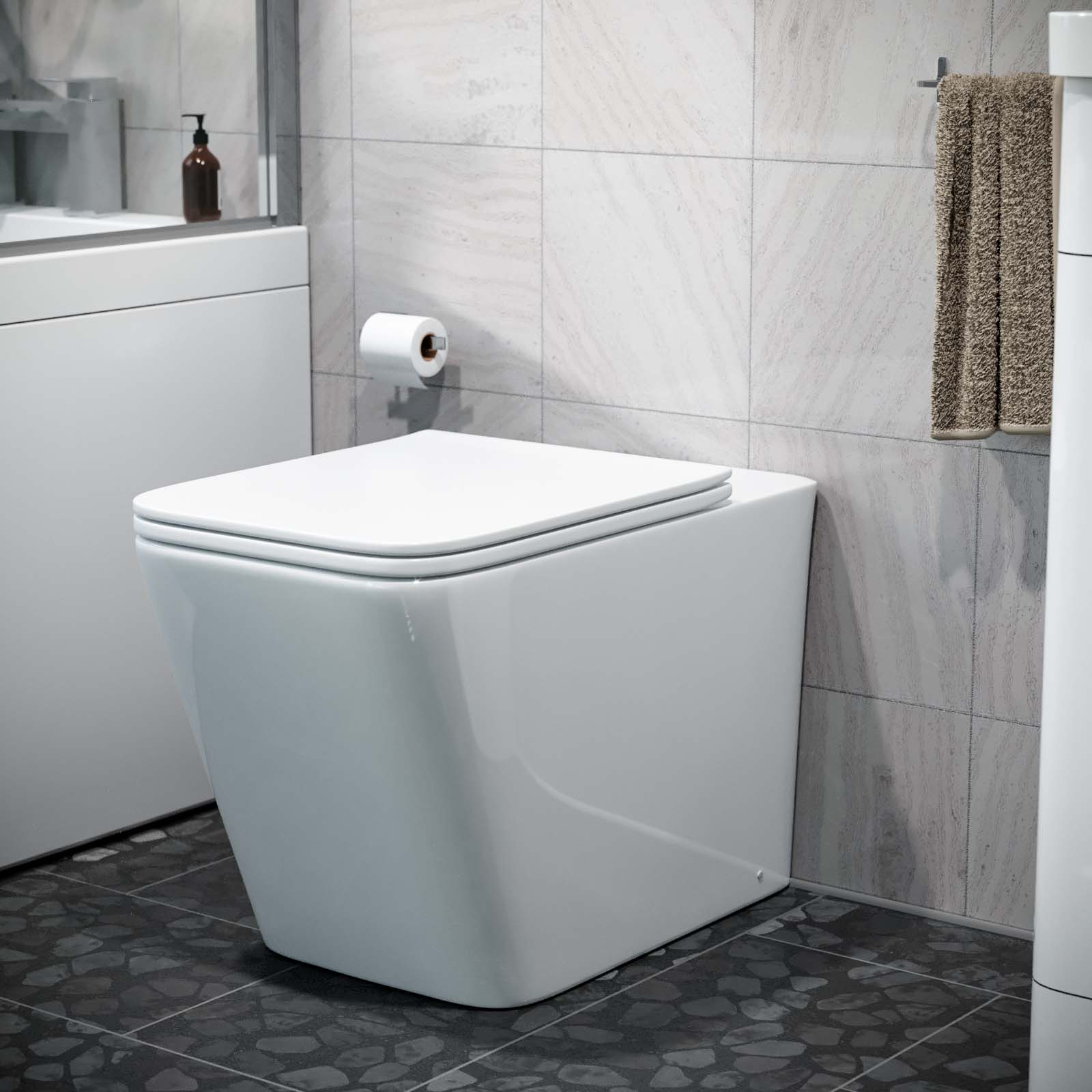 Square Rimless Back To Wall Toilet With UF Seat White