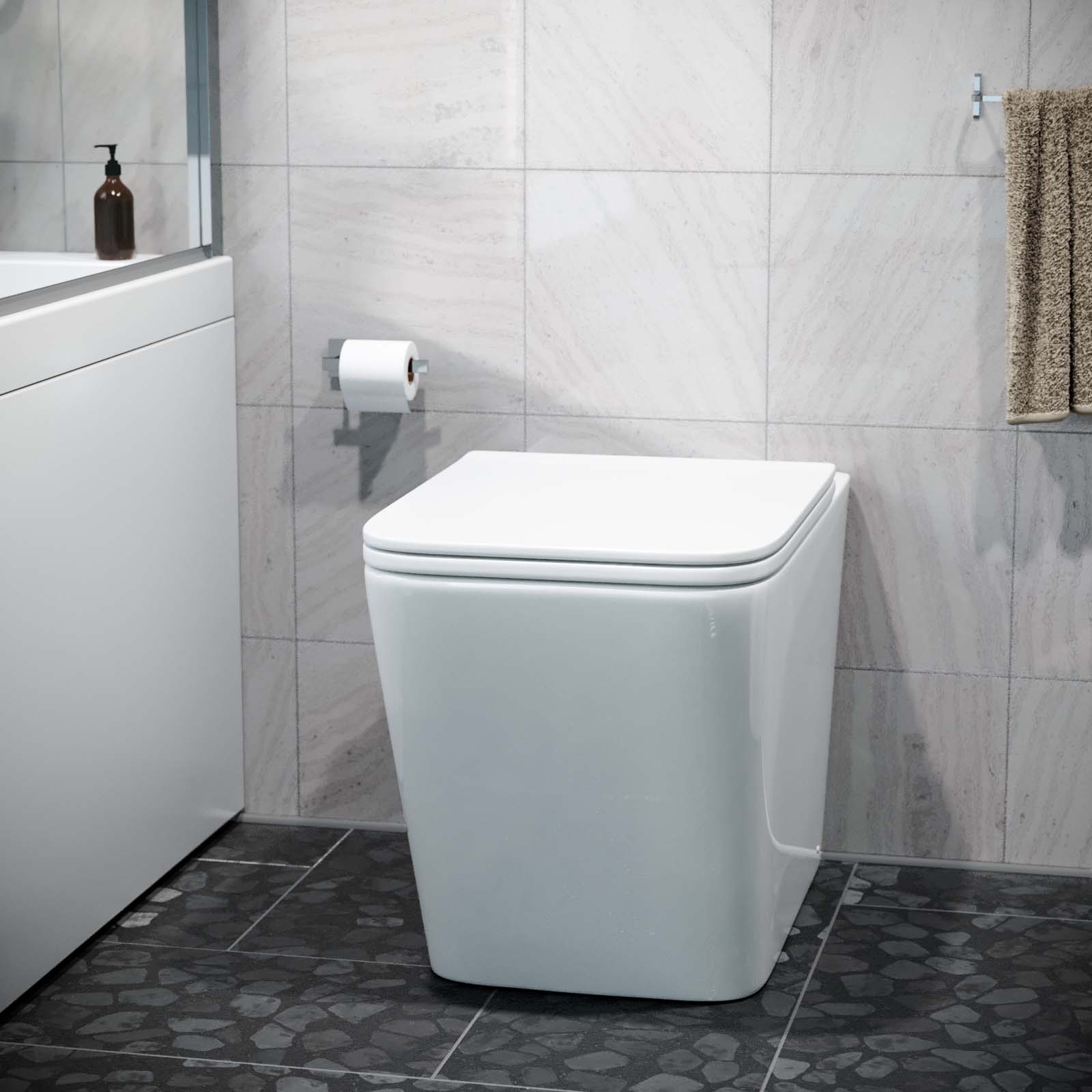 Square Rimless Back To Wall Toilet With UF Seat White