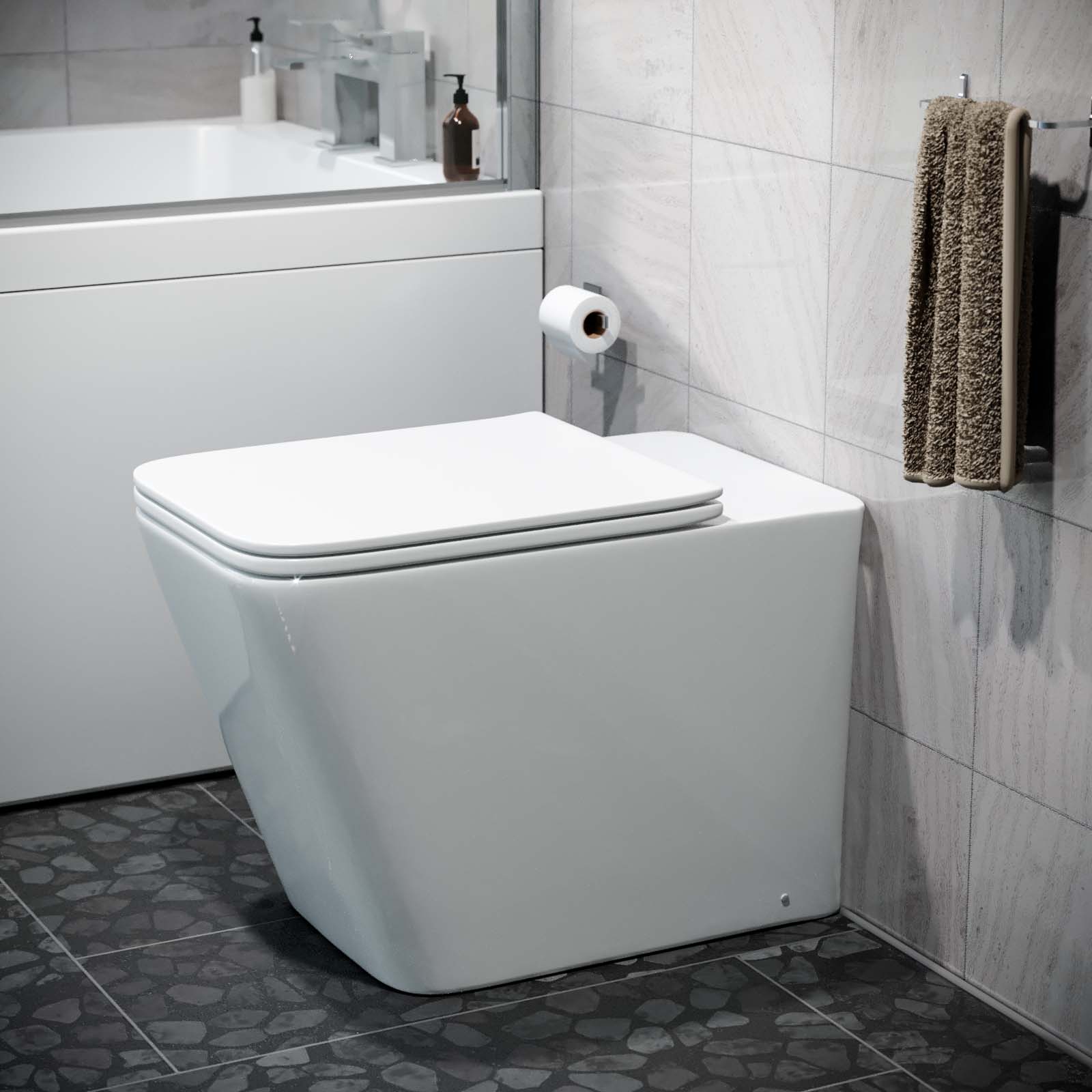 Elora WC Rimless Back To Wall Ceramic Modern Cube Toilet Pan & Soft Close Seat