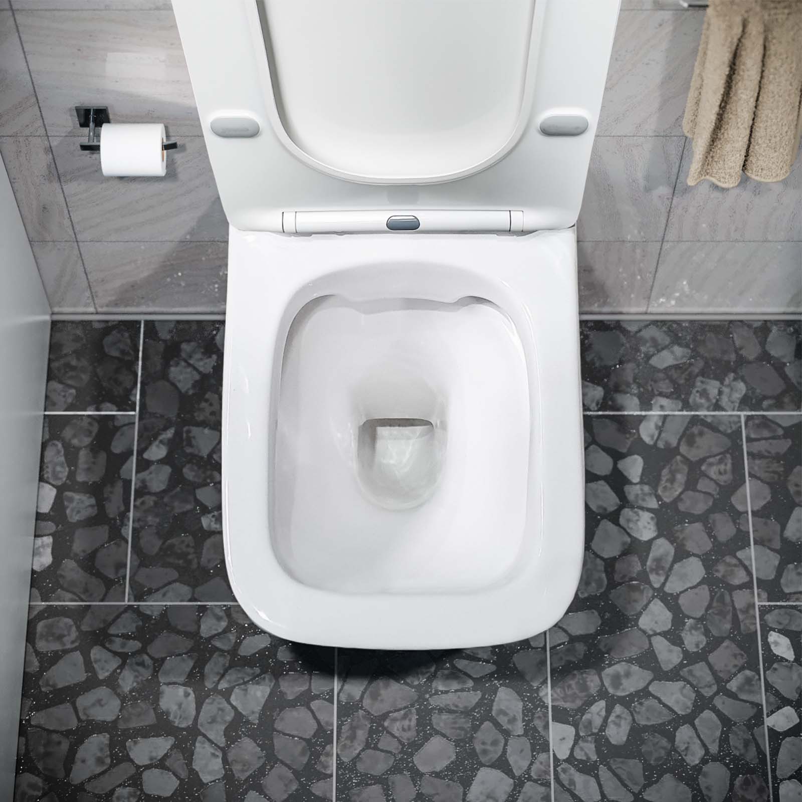 Square Rimless Back To Wall Toilet With UF Seat White