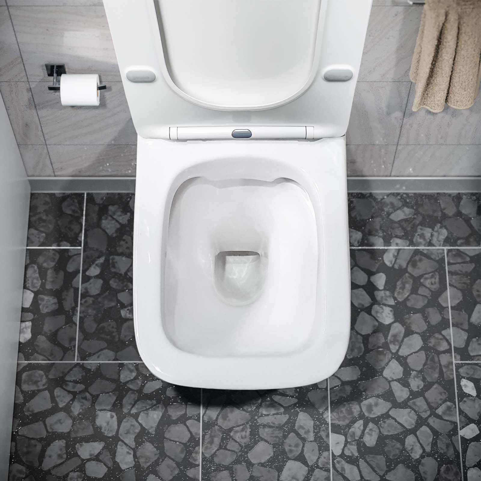 Inton Round Back to Wall Rimless Toilet Pan With Soft Close Seat + WRAS Approved Concealed Cistern