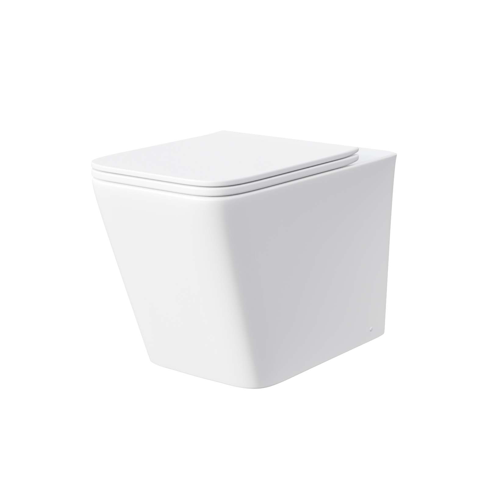 Elora WC Rimless Back To Wall Ceramic Modern Cube Toilet Pan & Soft Close Seat