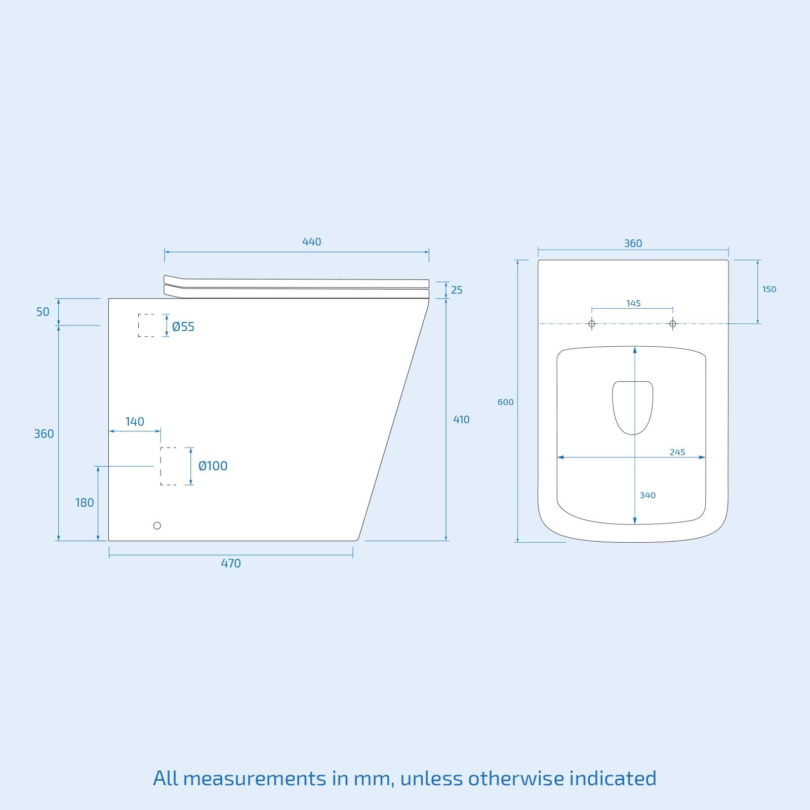 Inton Round Back to Wall Rimless Toilet Pan With Soft Close Seat + WRAS Approved Concealed Cistern