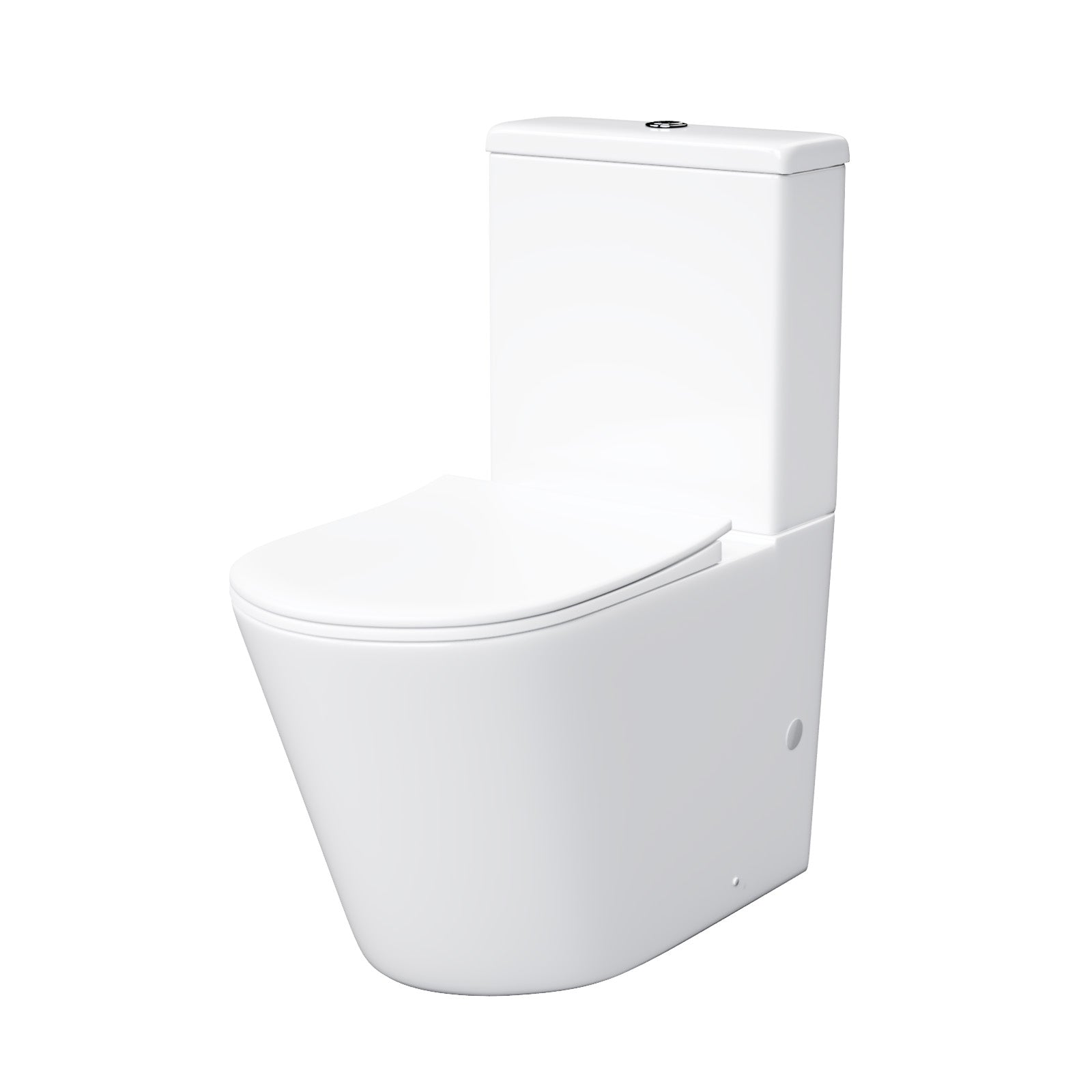 Modern Round Rimless Closed Coupled WC Toilet With Cistern And Soft Close Seat