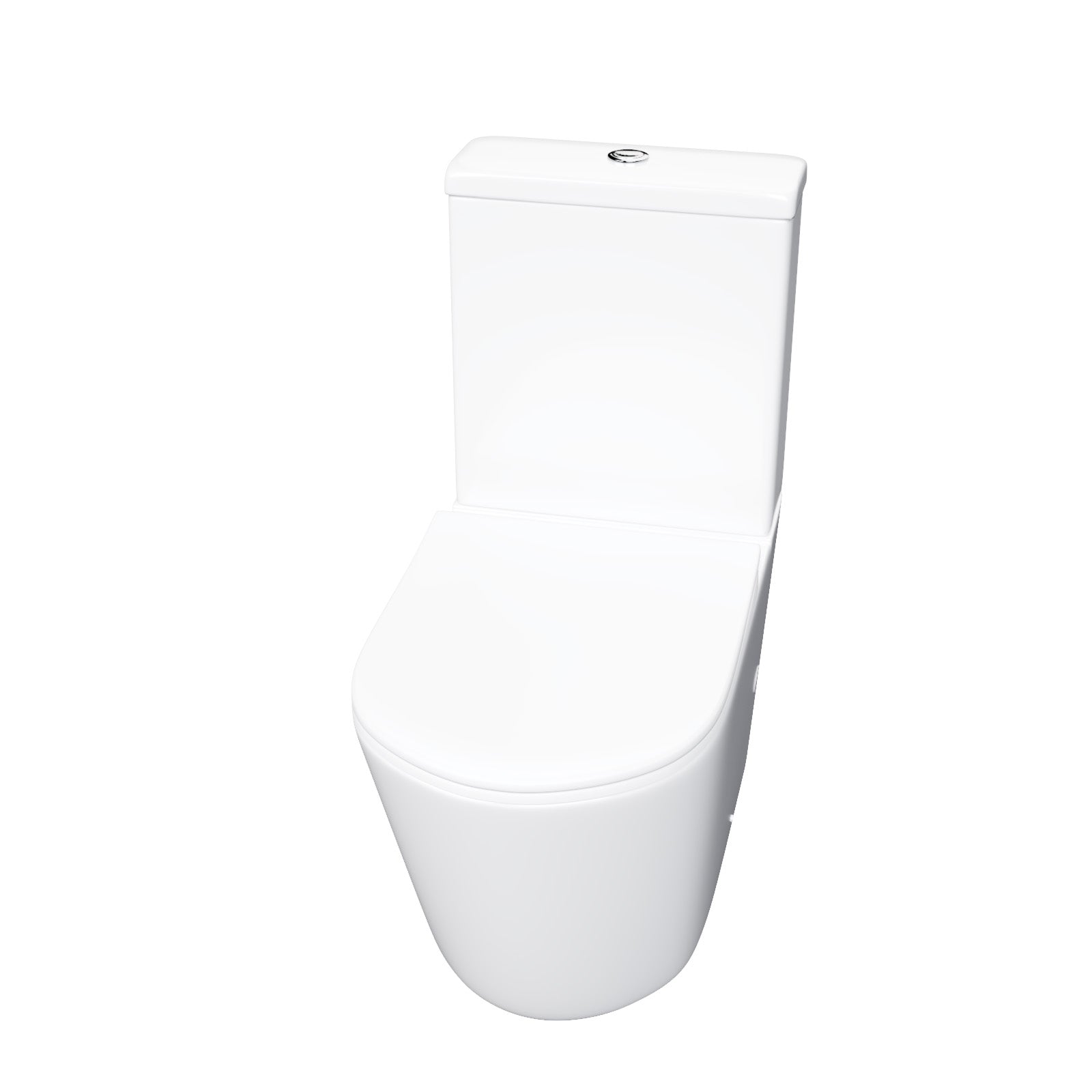 Modern Round Rimless Closed Coupled WC Toilet With Cistern And Soft Close Seat