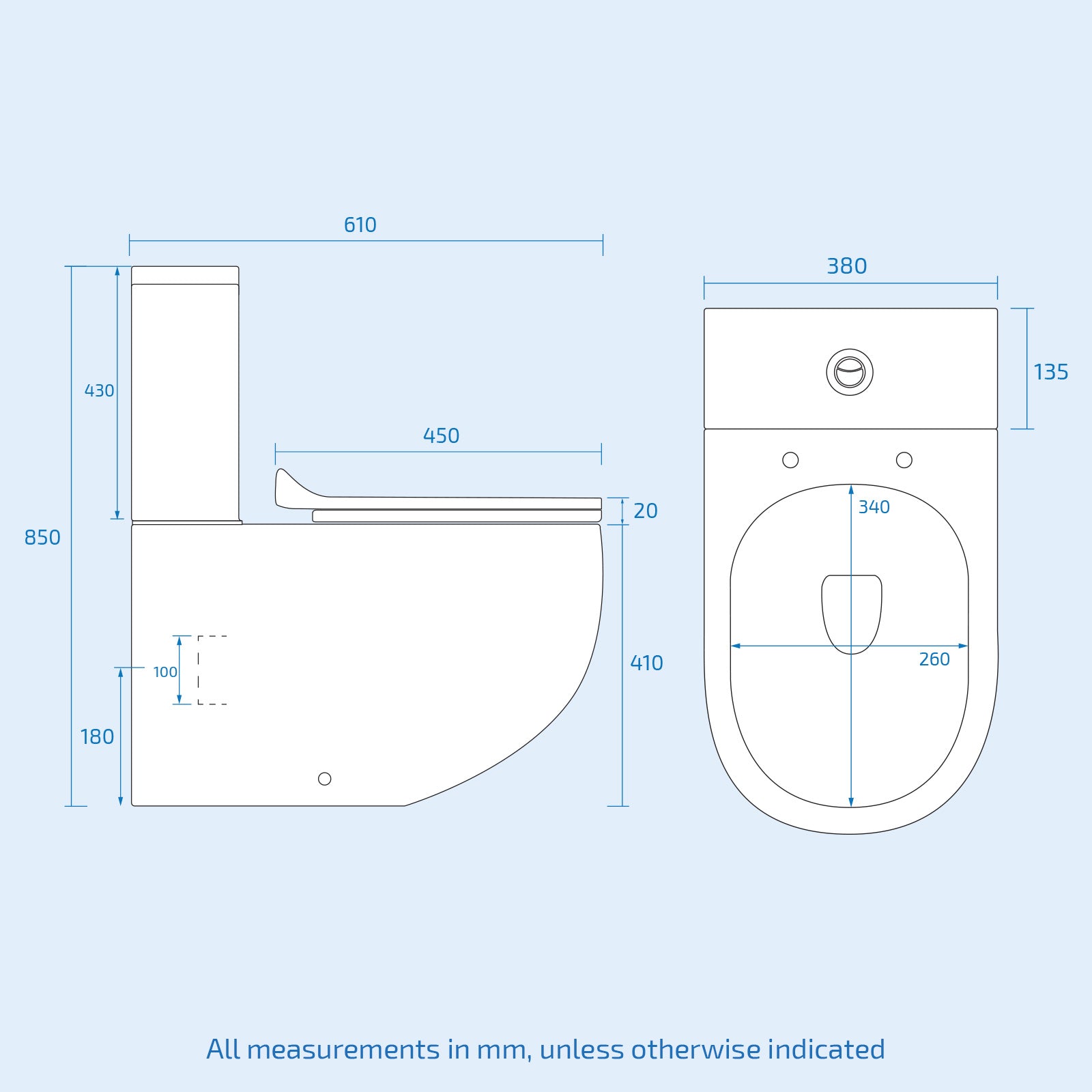 Modern Round Rimless Closed Coupled WC Toilet With Cistern And Soft Close Seat