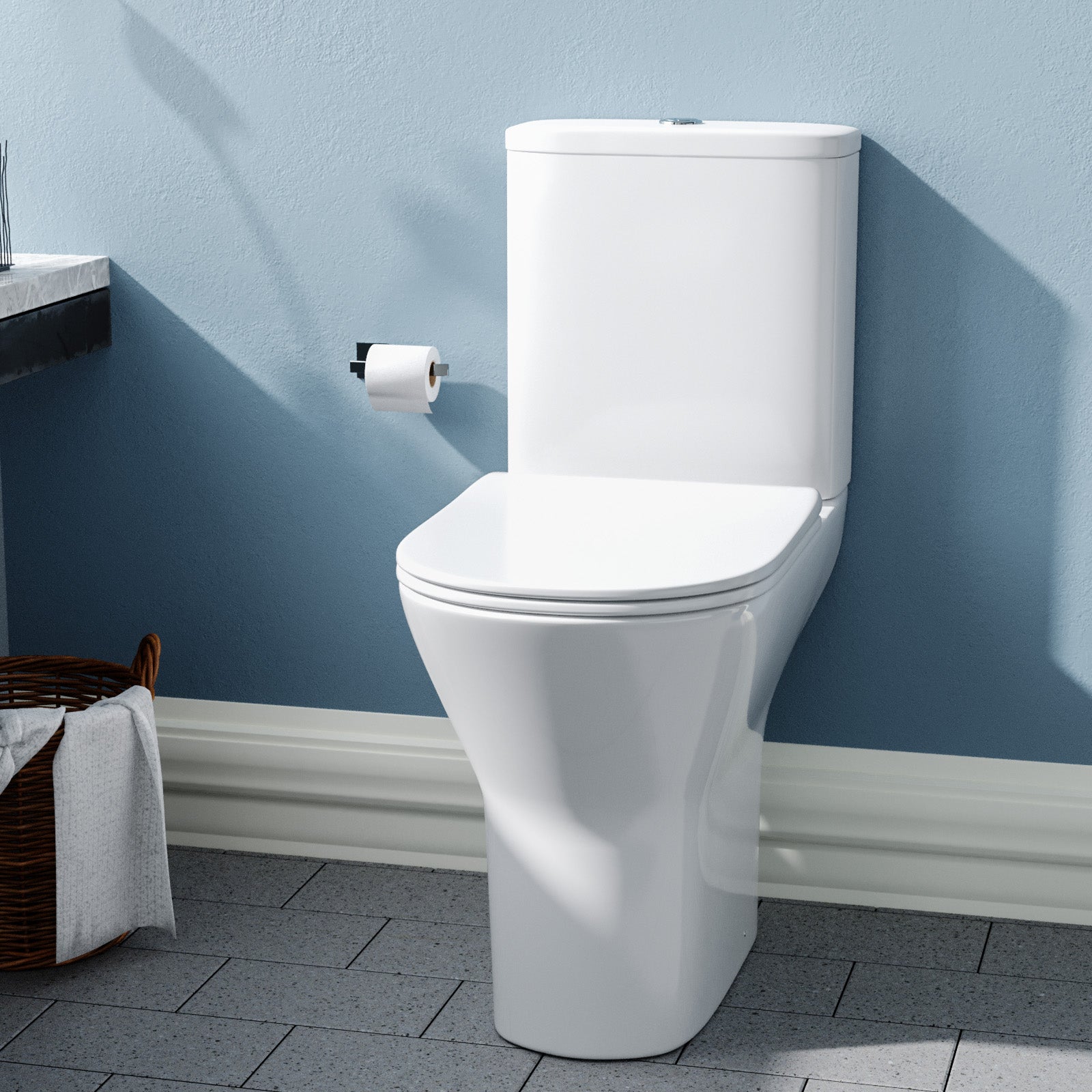 Regis Comfort Height Rimless Close Coupled Toilet Pan, Cistern & Toilet Seat