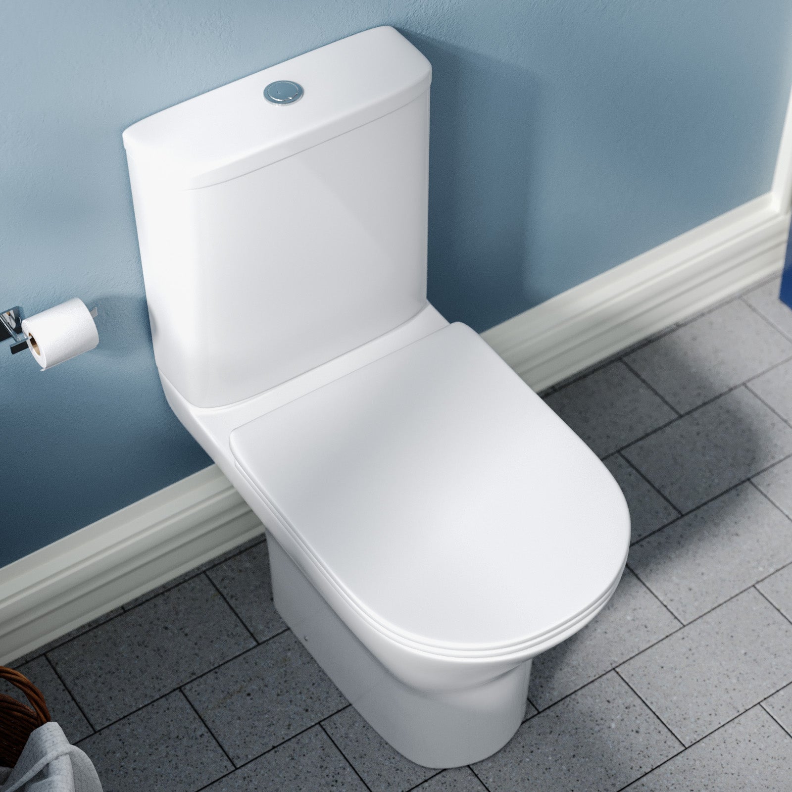 Regis Comfort Height Rimless Close Coupled Toilet Pan, Cistern & Toilet Seat