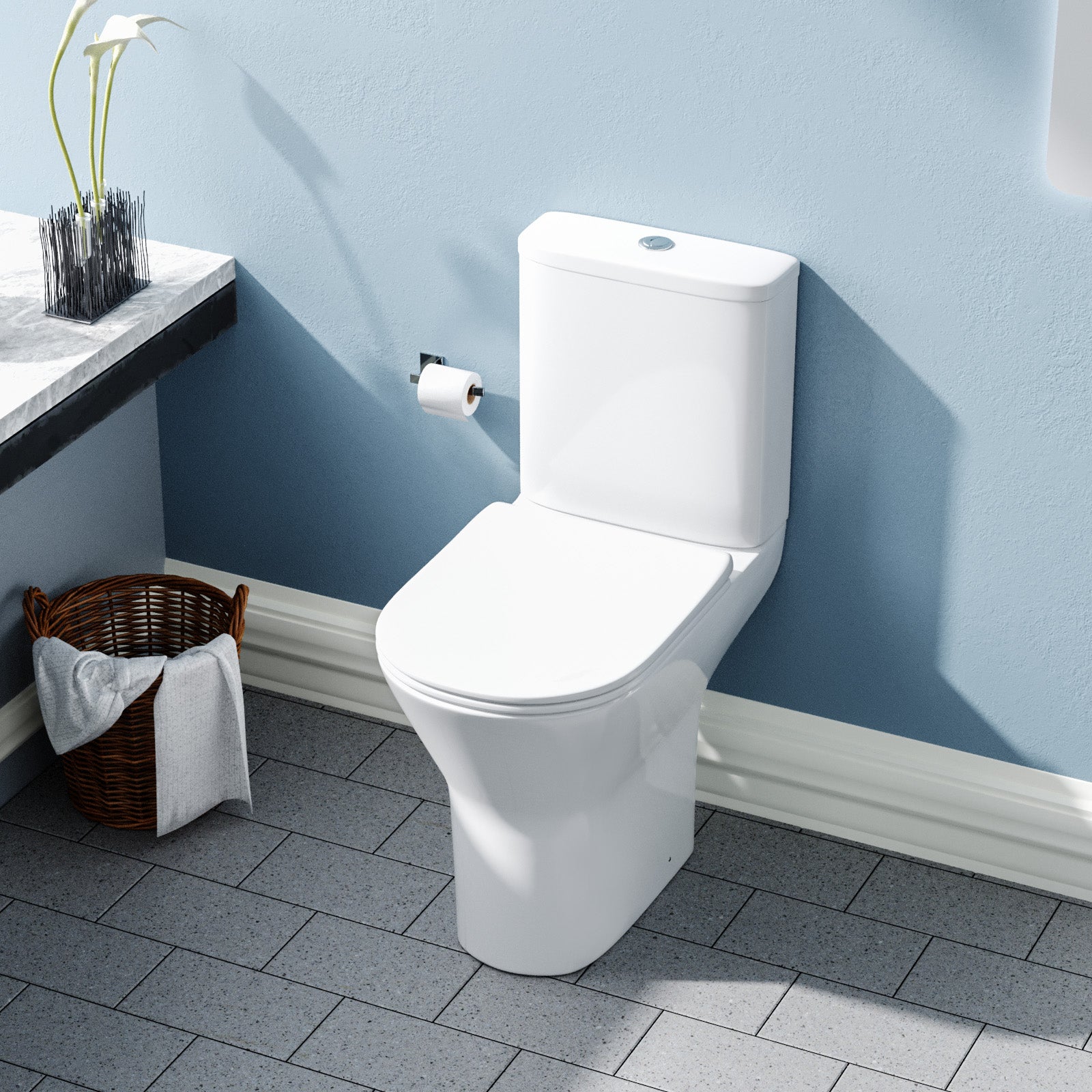 Regis Comfort Height Rimless Close Coupled Toilet Pan, Cistern & Toilet Seat