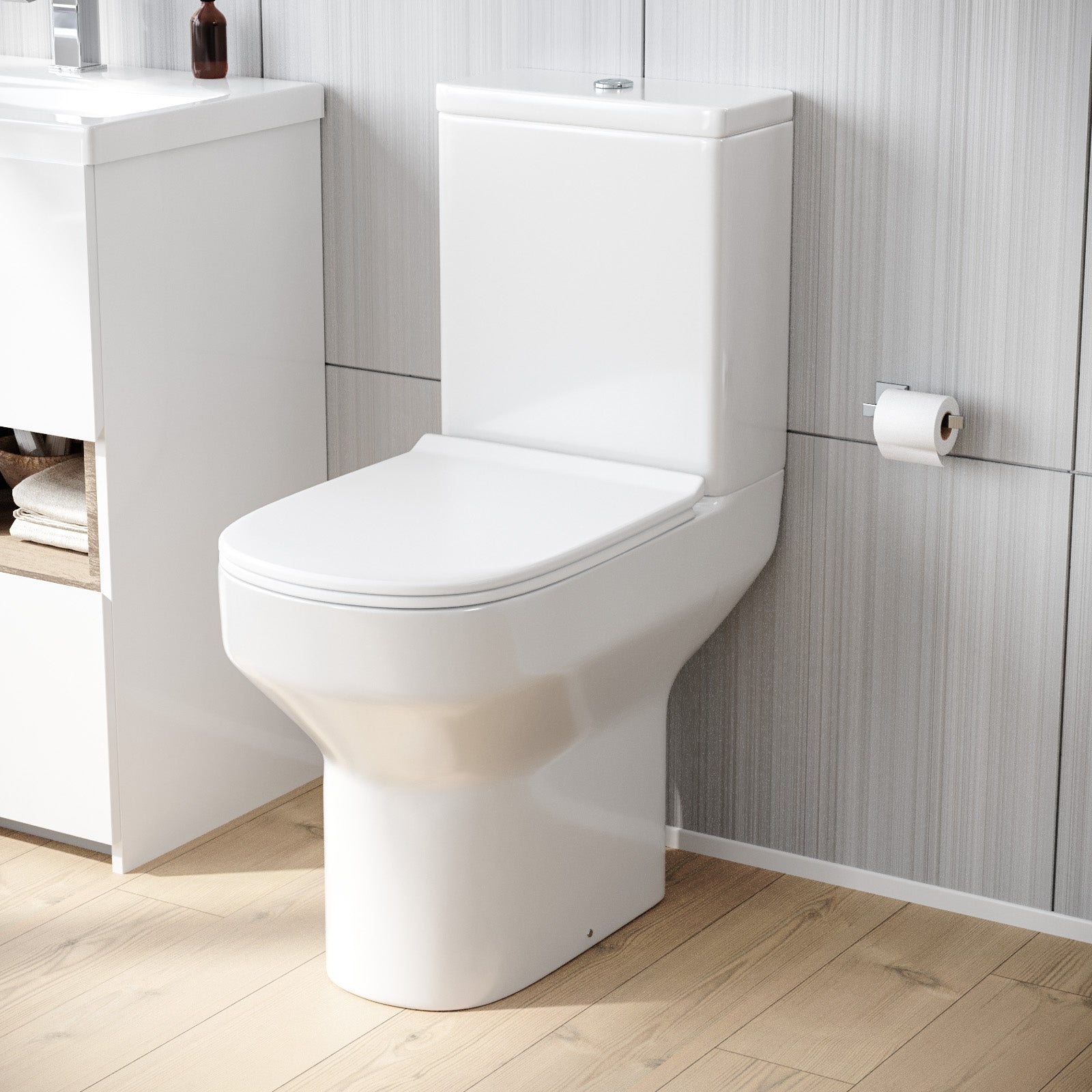 Modern Comfort Height Close Coupled Toilet Cistern & Soft Close Seat