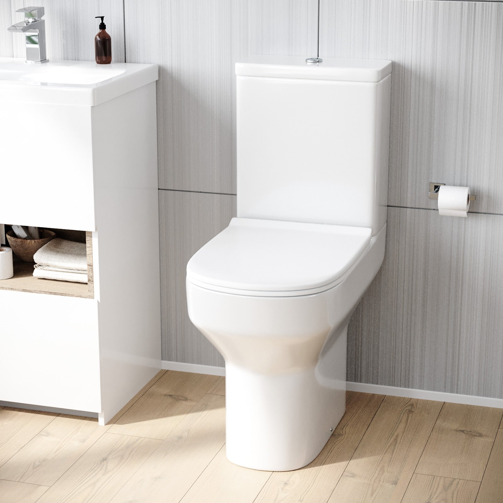 Modern Comfort Height Close Coupled Toilet Cistern & Soft Close Seat