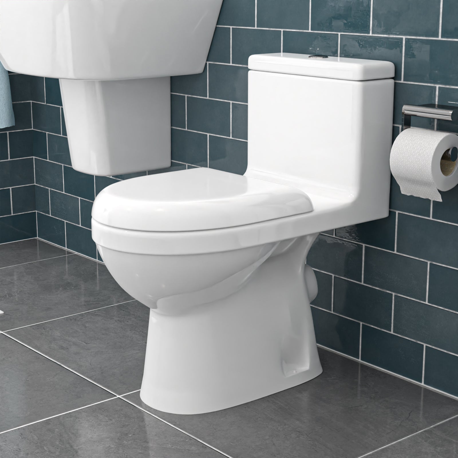 Modern White Close Coupled Toilet One Piece With Seat & Cistern