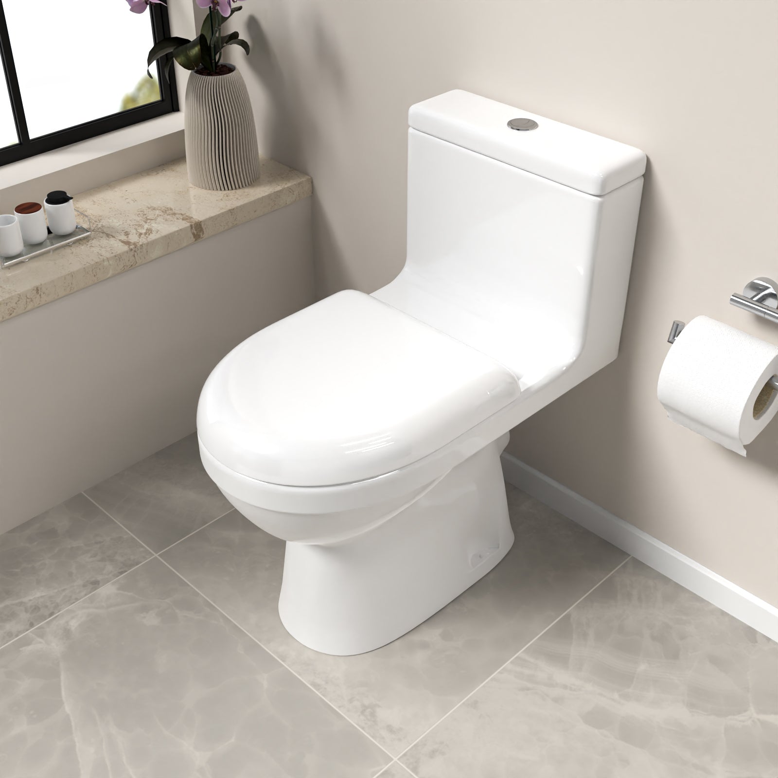 Modern White Close Coupled Toilet One Piece With Seat & Cistern