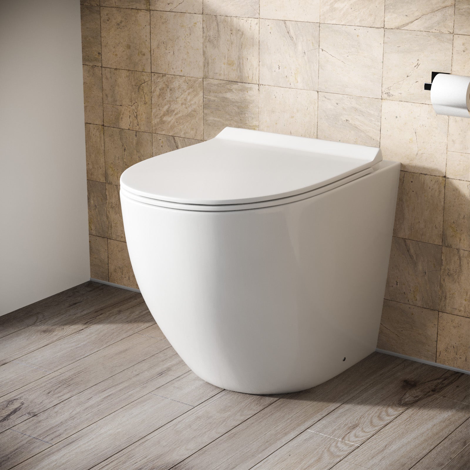 Modern Back To Wall Toilet WC Rimless Designed Pan and Soft Close Seat White