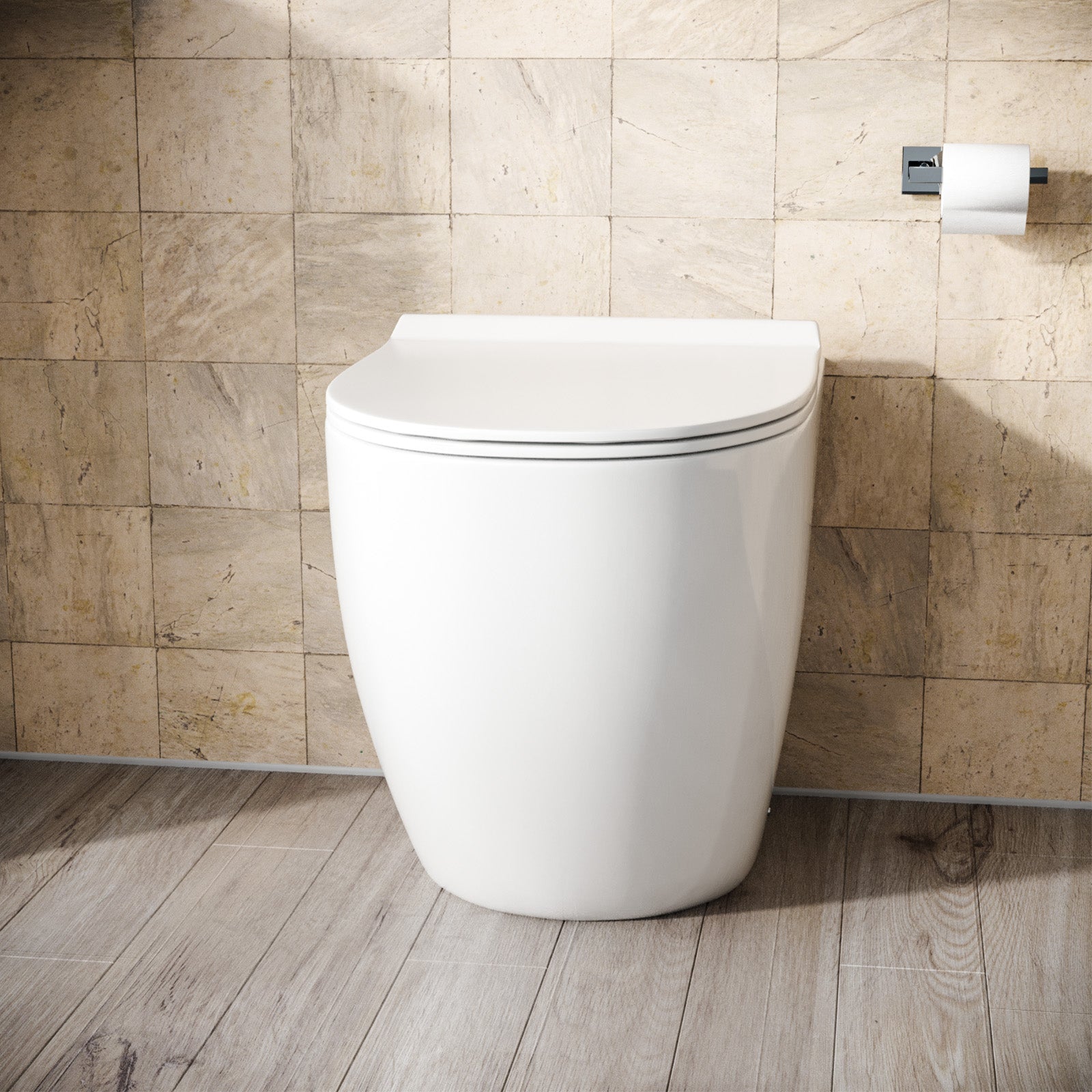 Modern Back To Wall Toilet WC Rimless Designed Pan and Soft Close Seat White
